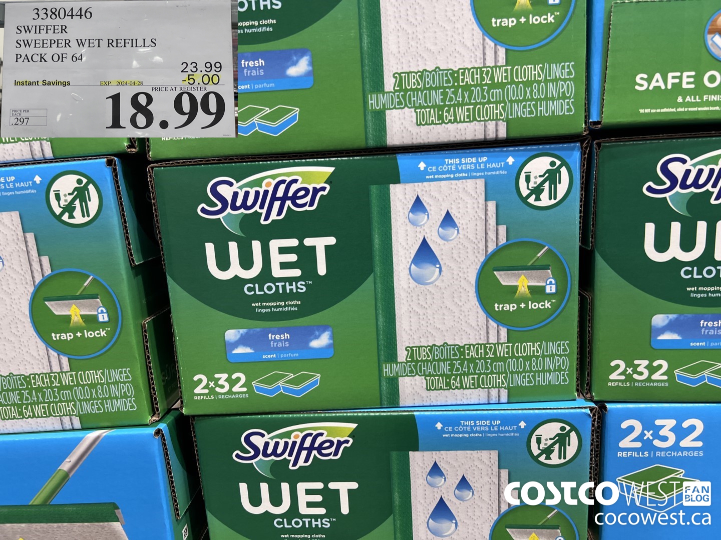 3380446 SWIFFER SWEEPER WET REFILLS PACK OF 64 ($5.00 INSTANT SAVINGS EXPIRES ON 2024-04-28) $18.99