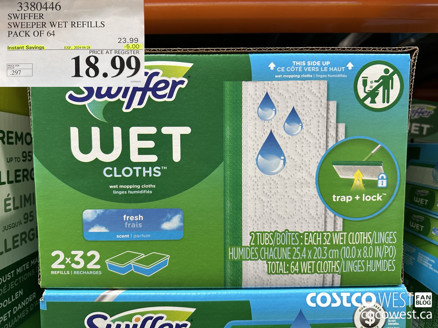 3380446 SWIFFER SWEEPER WET REFILLS PACK OF 64 ($5.00 INSTANT SAVINGS EXPIRES ON 2024-04-28) $18.99
