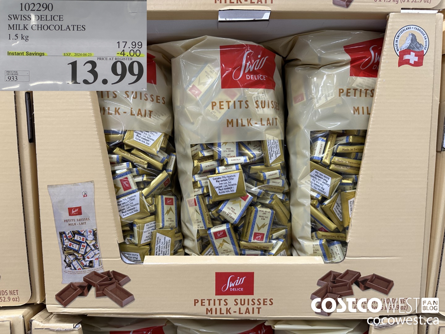 102290 SWISS DELICE MILK CHOCOLATES 1.5KG ($4.00 INSTANT SAVINGS EXPIRES ON 2024-04-23) $13.99
