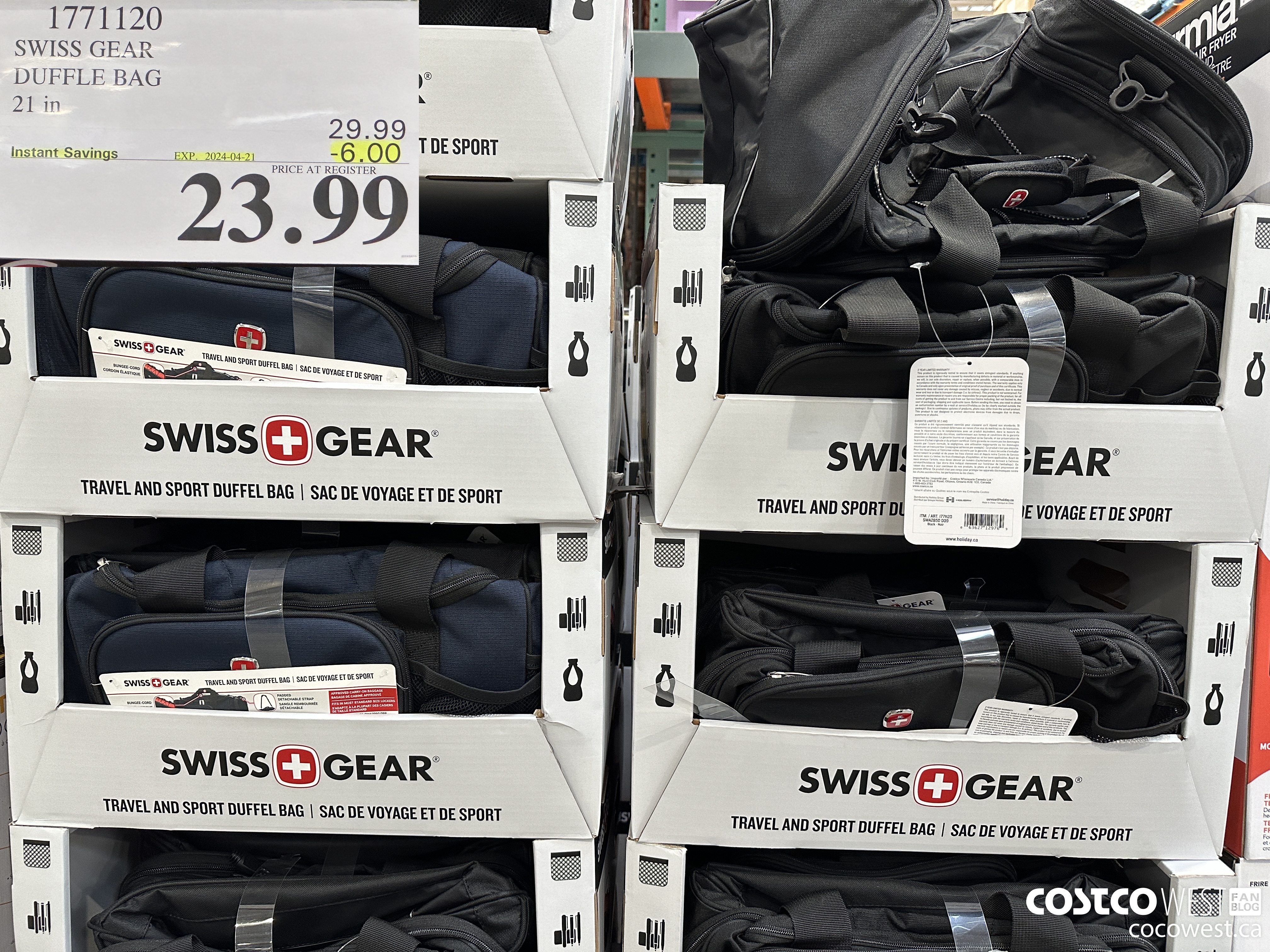 1771120 SWISS GEAR DUFFLE BAG 21 IN ($6.00 INSTANT SAVINGS EXPIRES ON 2024-04-21) $23.99
