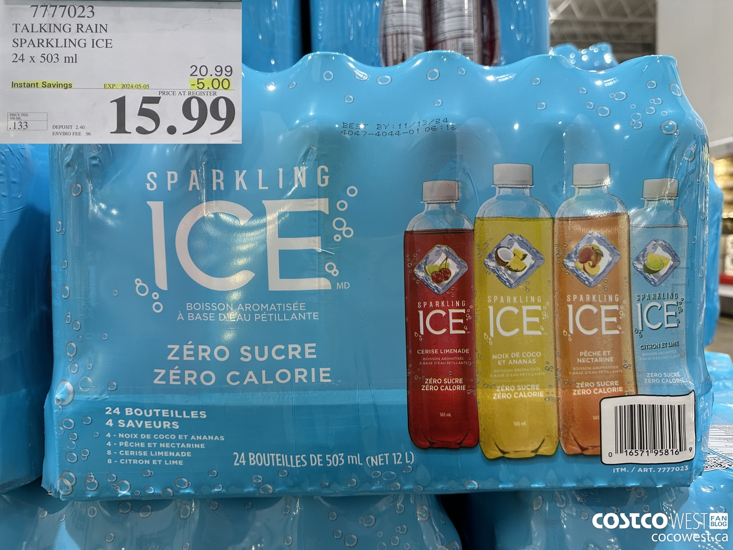 7777023 TALKING RAIN SPARKLING ICE 24 X 503ML ($5.00 INSTANT SAVINGS EXPIRES ON 2024-05-05) $15.99