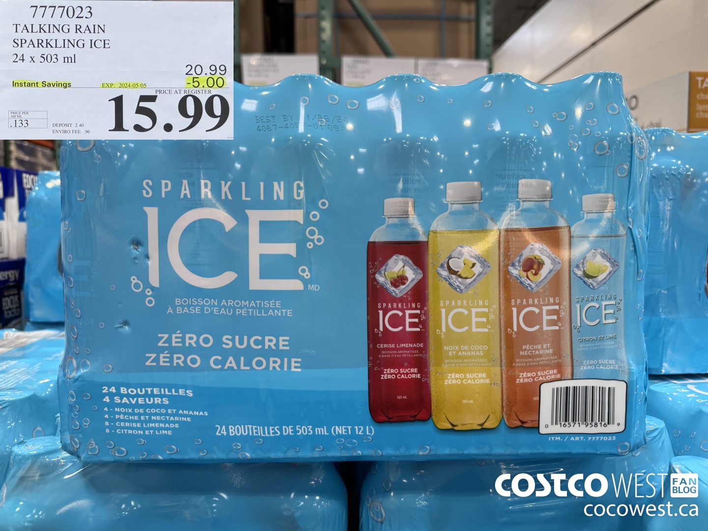 7777023 TALKING RAIN SPARKLING ICE 24 X 503ML ($5.00 INSTANT SAVINGS EXPIRES ON 2024-05-05) $15.99