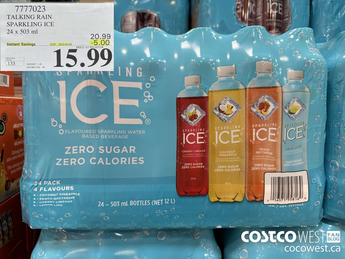 7777023 TALKING RAIN SPARKLING ICE 24 X 503ML ($5.00 INSTANT SAVINGS EXPIRES ON 2024-05-05) $15.99