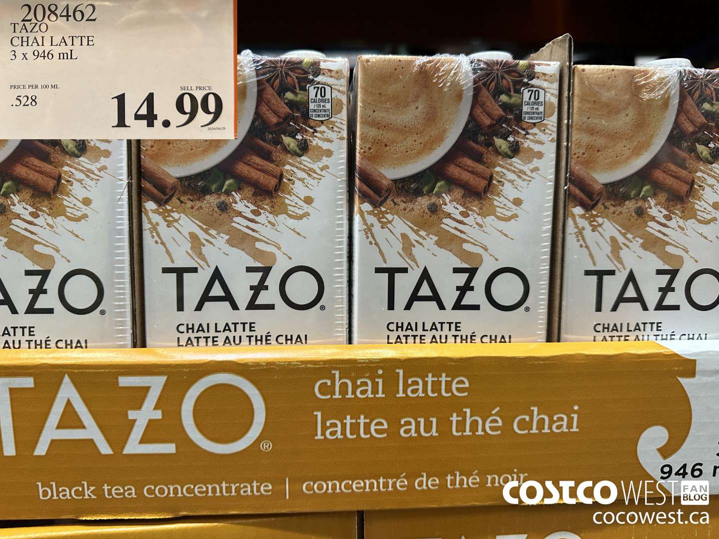 208462 TAZO CHAI LATTE 3 x 946 mL $14.99