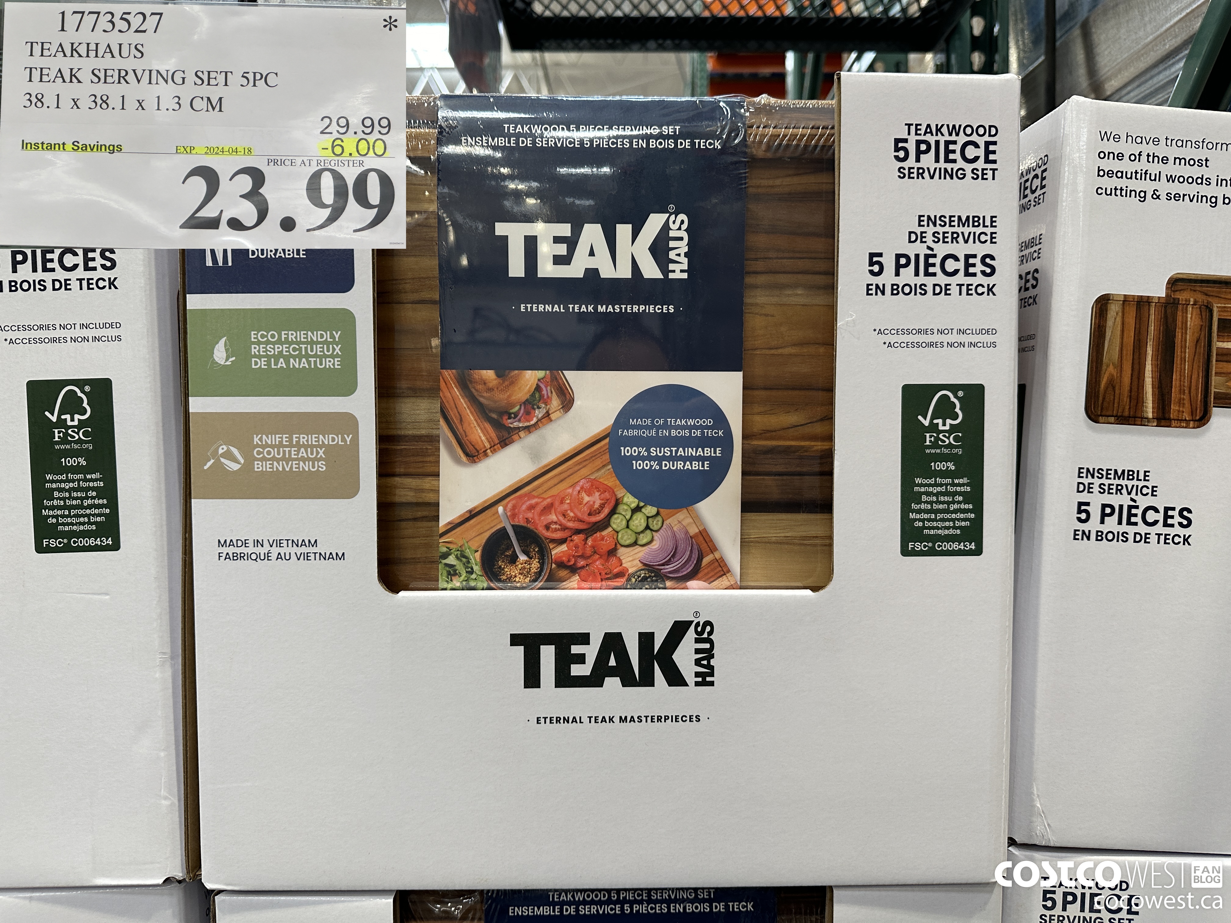 1773527 TEAKHAUS TEAK SERVING SET 5PC 38.1x 38.1 x 1.3 CM ($6.00 INSTANT SAVINGS EXPIRES ON 2024-04-18) $23.99