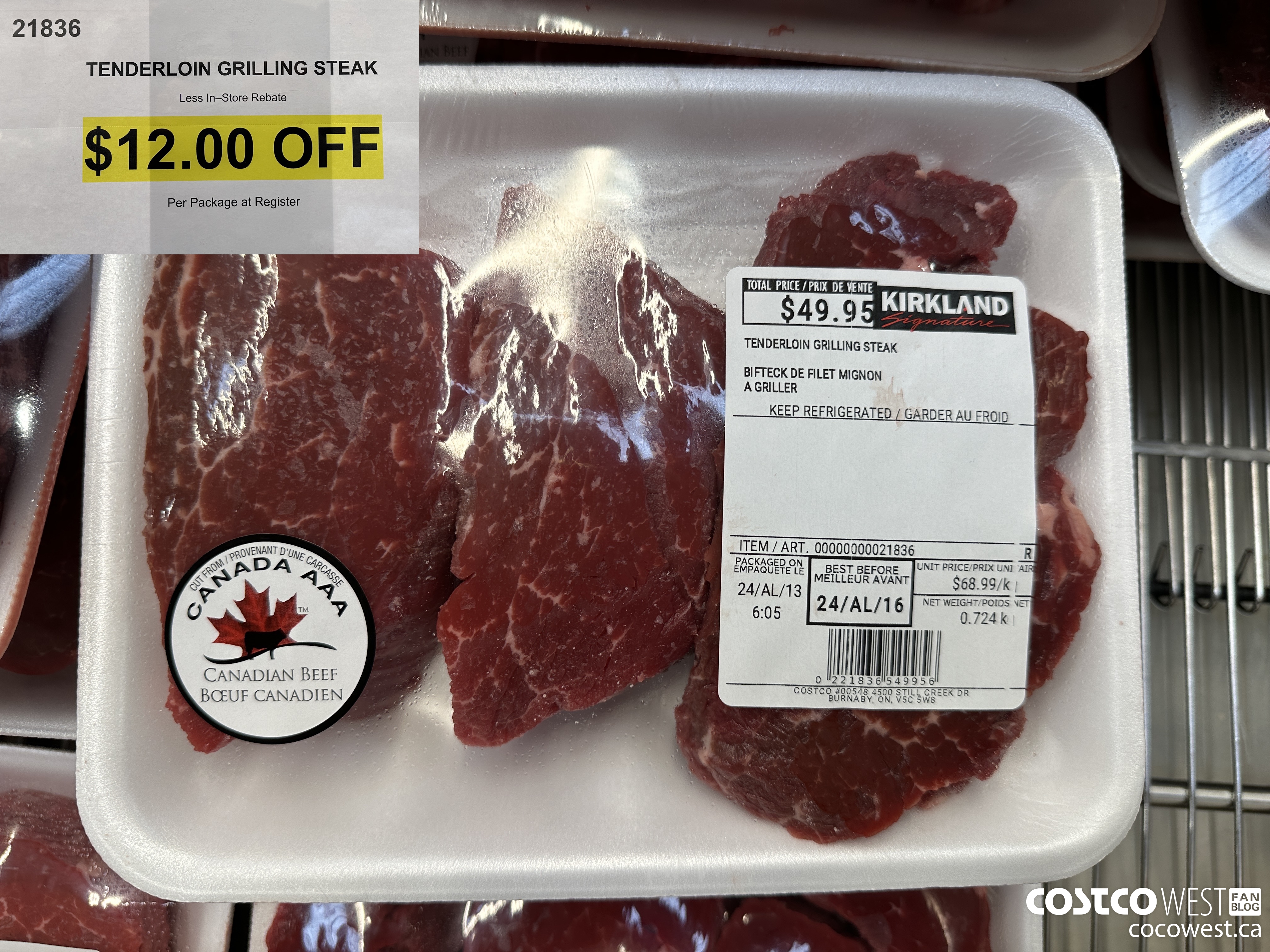 21836 TENDERLOIN GRILLING STEAK ($12.00 INSTANT SAVINGS)