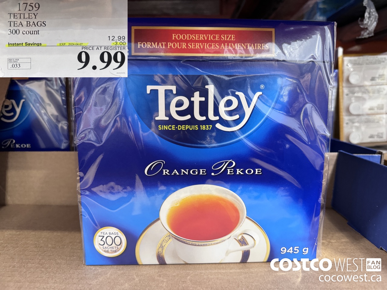 1759 TETLEY TEA BAGS 300 COUNT ($3.00 INSTANT SAVINGS EXPIRES ON 2024-04-07) $9.99