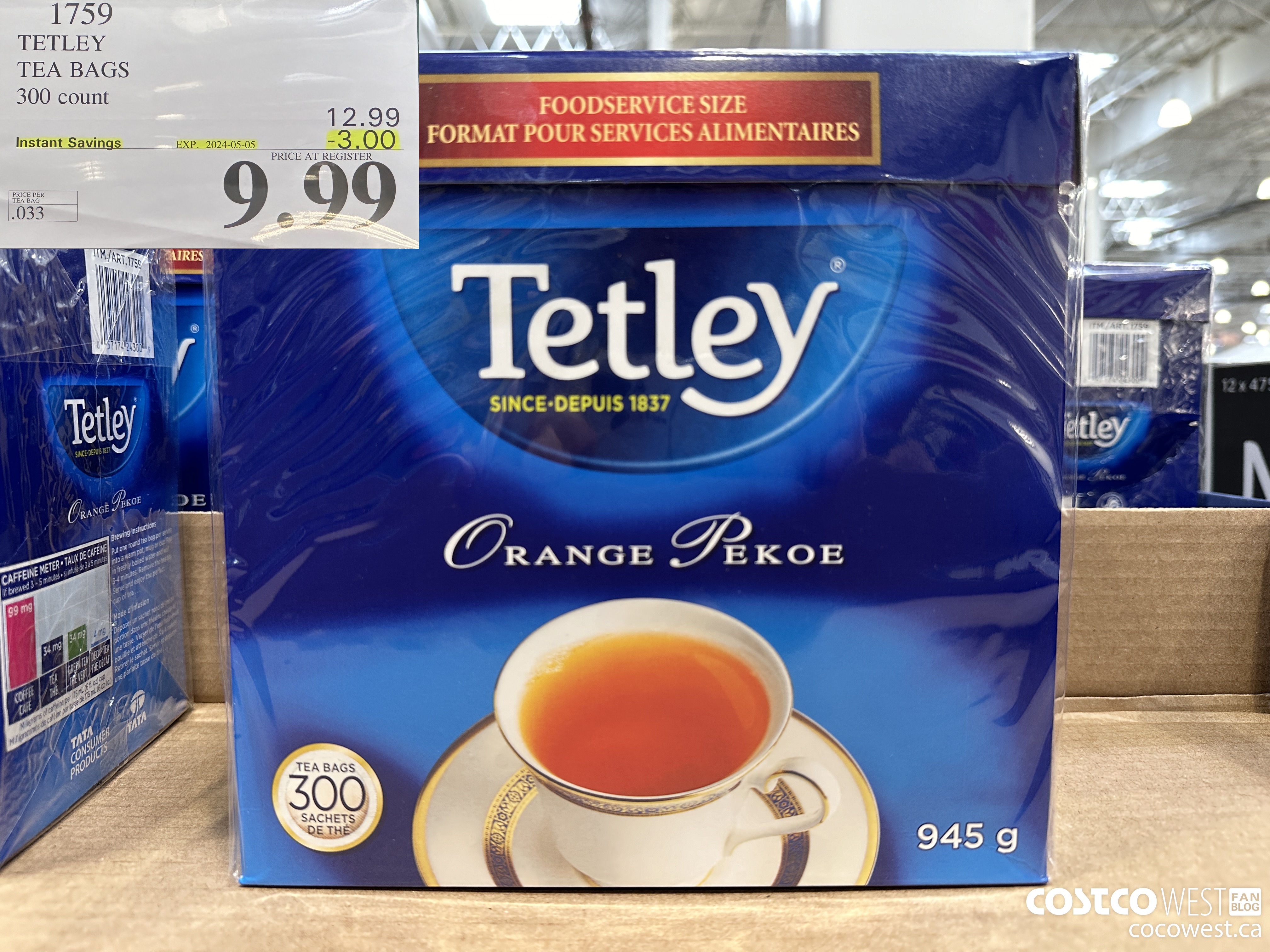1759 TETLEY TEA BAGS 300 COUNT ($3.00 INSTANT SAVINGS EXPIRES ON 2024-05-05) $9.99