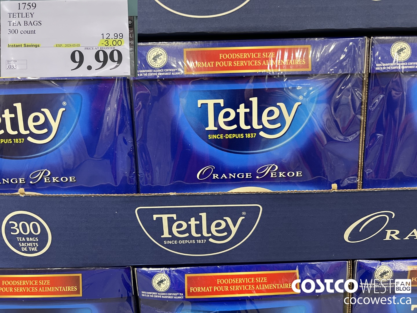 1759 TETLEY TEA BAGS 300 COUNT ($3.00 INSTANT SAVINGS EXPIRES ON 2024-05-05) $9.99