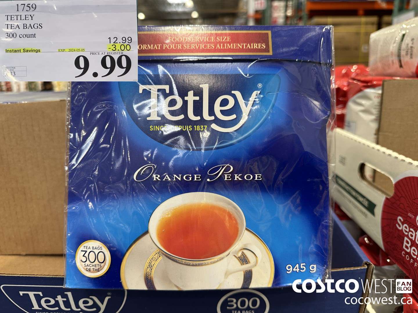 1759 TETLEY TEA BAGS 300 COUNT ($3.00 INSTANT SAVINGS EXPIRES ON 2024-05-05) $9.99