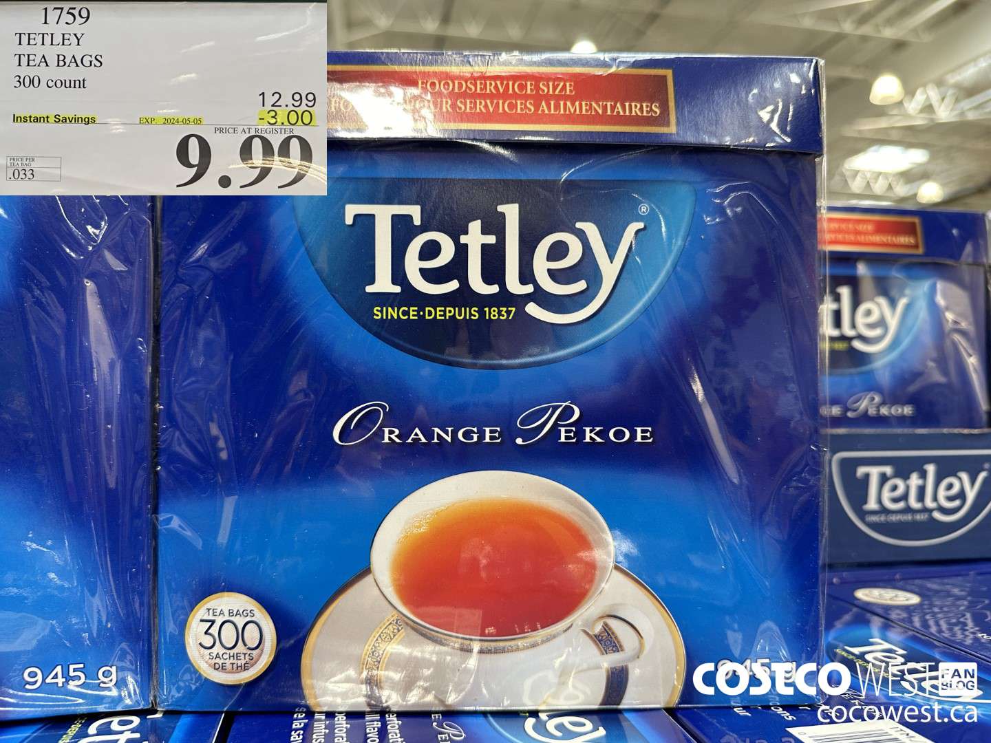 1759 TETLEY TEA BAGS 300 COUNT ($3.00 INSTANT SAVINGS EXPIRES ON 2024-05-05) $9.99