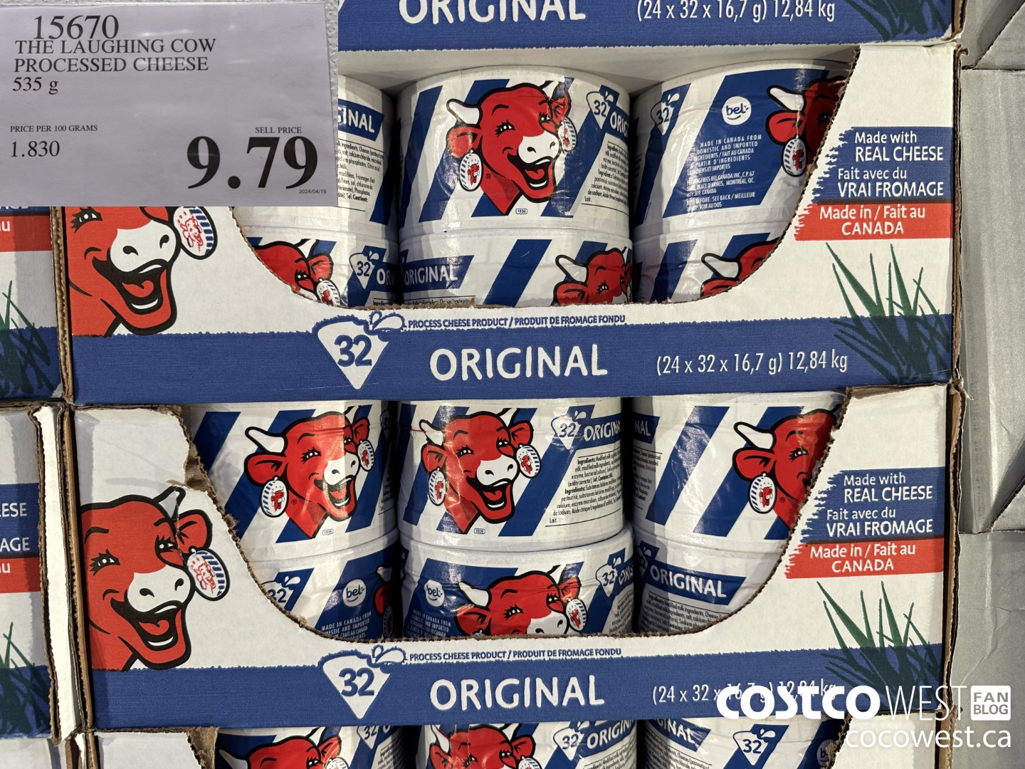 15670 THE LAUGHING COW PROCESSED CHEESE 535 g $9.79