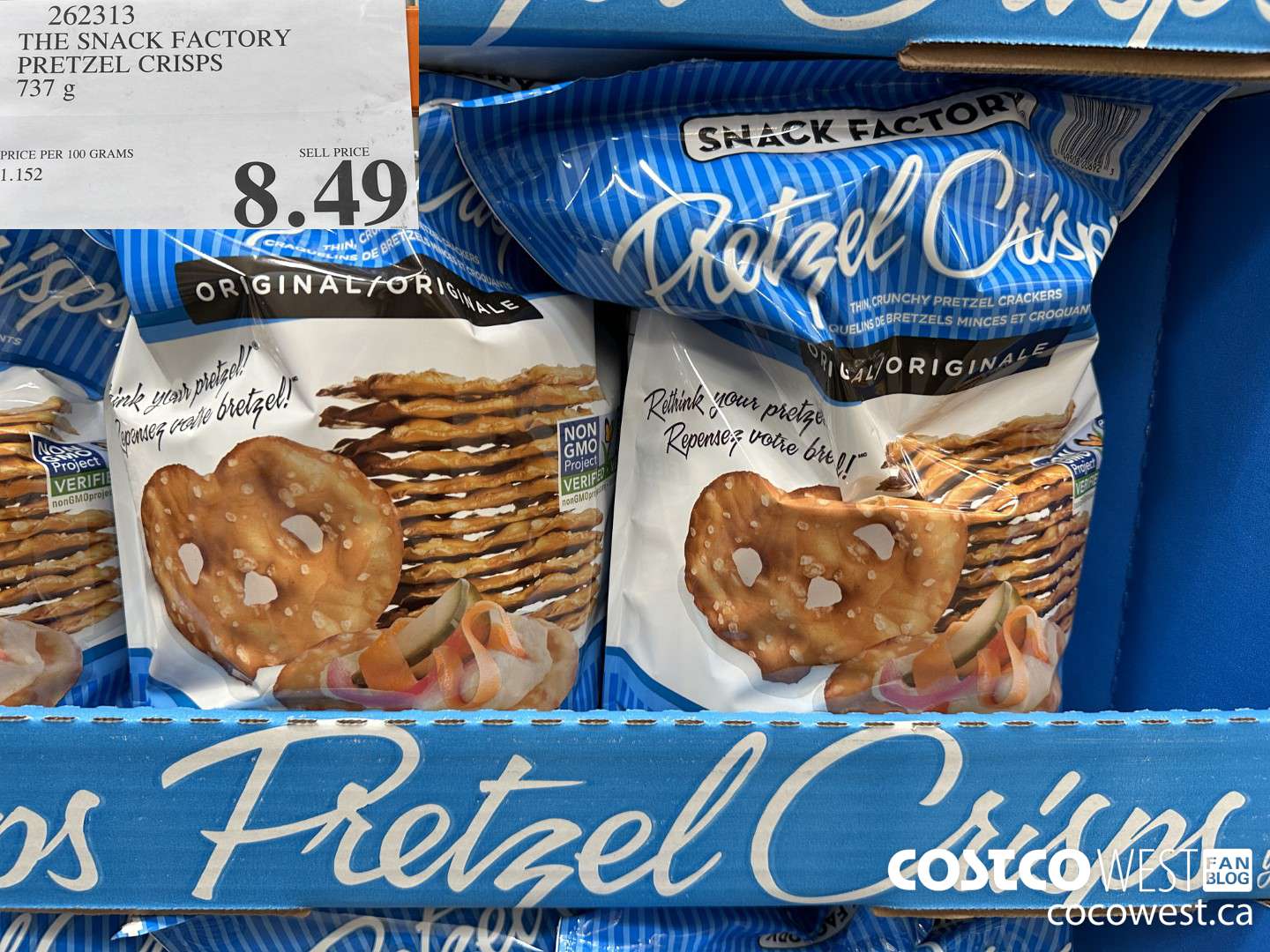 262313 THE SNACK FACTORY PRETZEL CRISPS 737 g $8.49