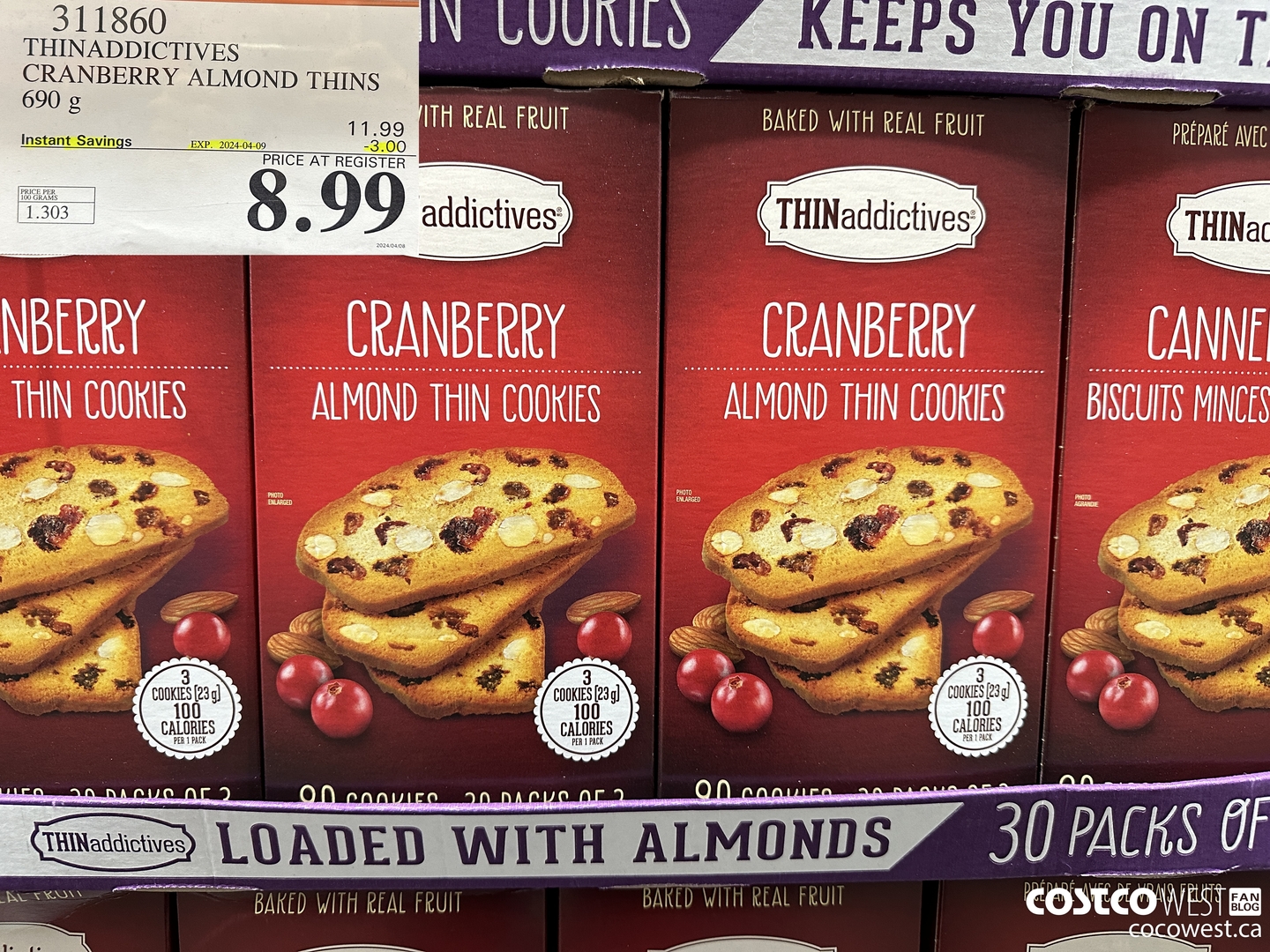 311860 THINADDICTIVES CRANBERRY ALMOND THINS 690G ($3.00 INSTANT SAVINGS EXPIRES ON 2024-04-09) $8.99