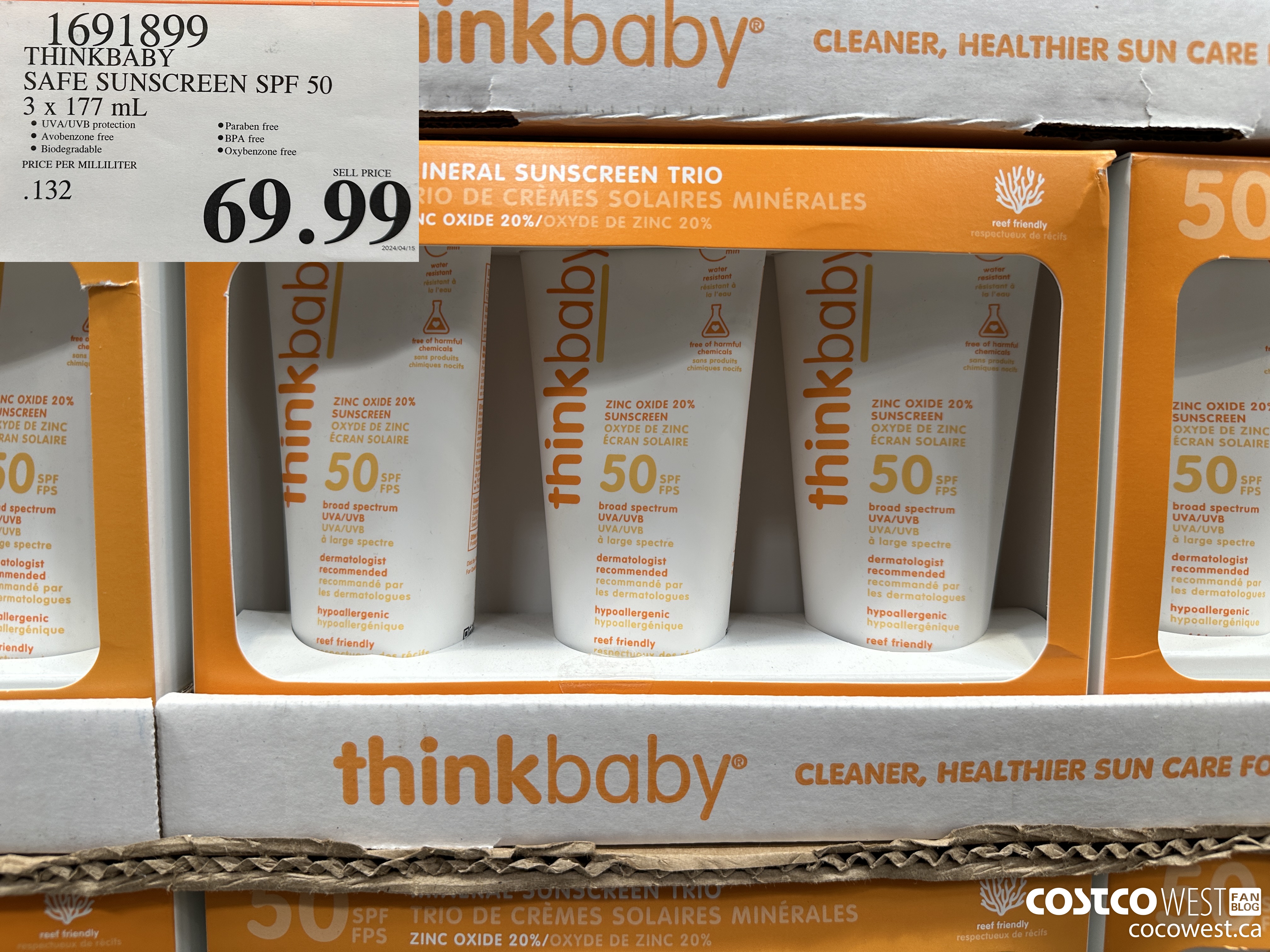 1691899 THINKBABY SAFE SUNSCREEN SPF 50 3 x 177 ml $69.99