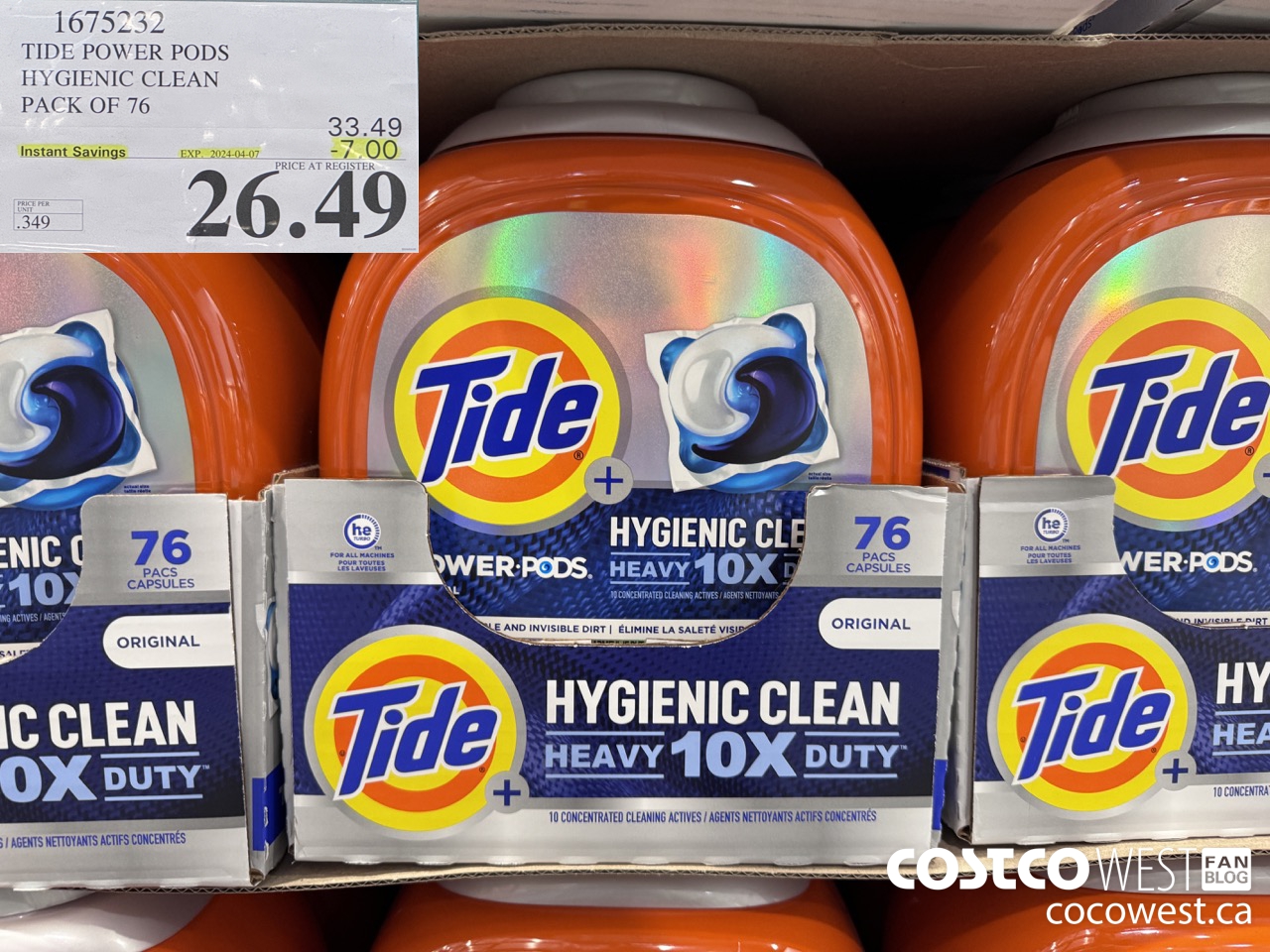 1675232 TIDE POWER PODS HYGIENIC CLEAN PACK OF 76 ($7.00 INSTANT SAVINGS EXPIRES ON 2024-04-07) $26.49