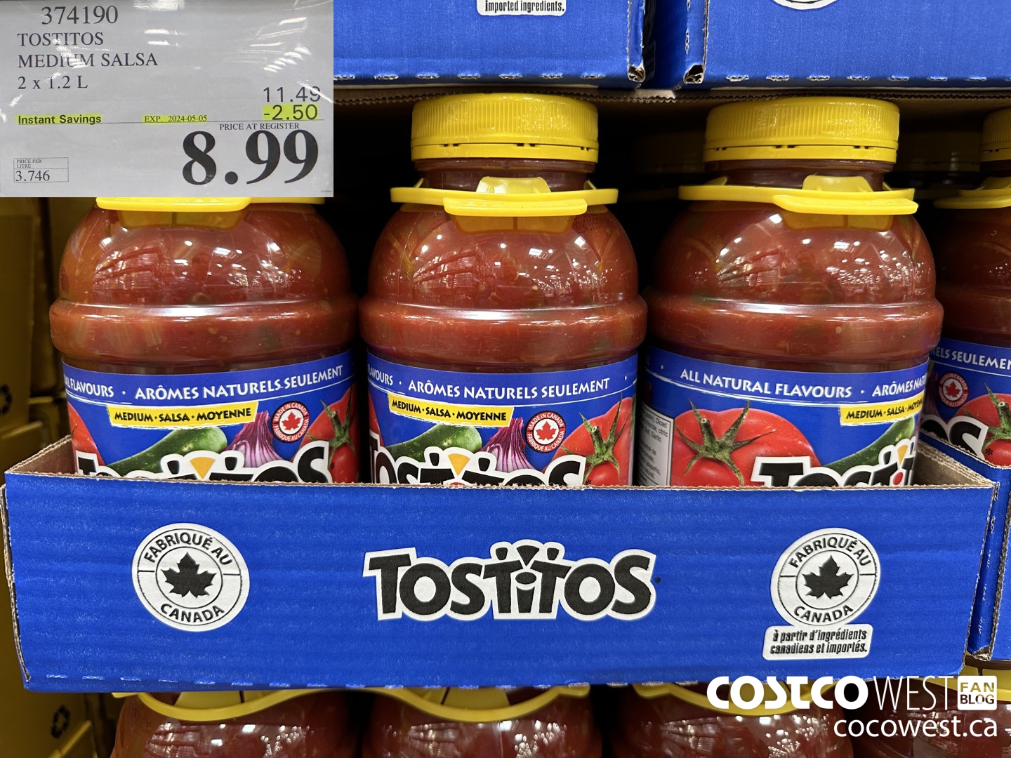374190 TOSTITOS MEDIUM SALSA 2 X 1.2 L ($2.50 INSTANT SAVINGS EXPIRES ON 2024-05-05) $8.99