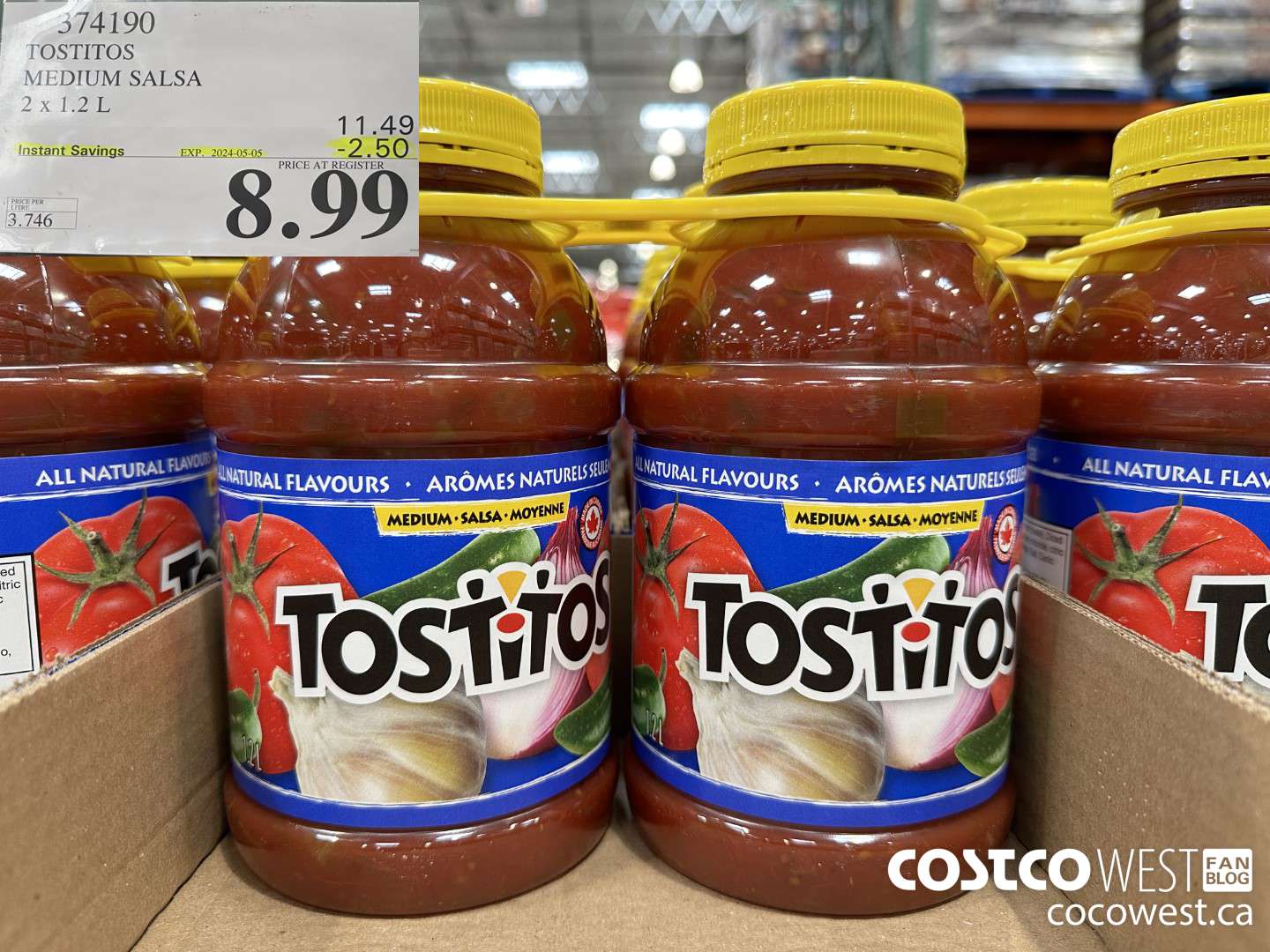 374190 TOSTITOS MEDIUM SALSA 2 X 1.2 L ($2.50 INSTANT SAVINGS EXPIRES ON 2024-05-05) $8.99