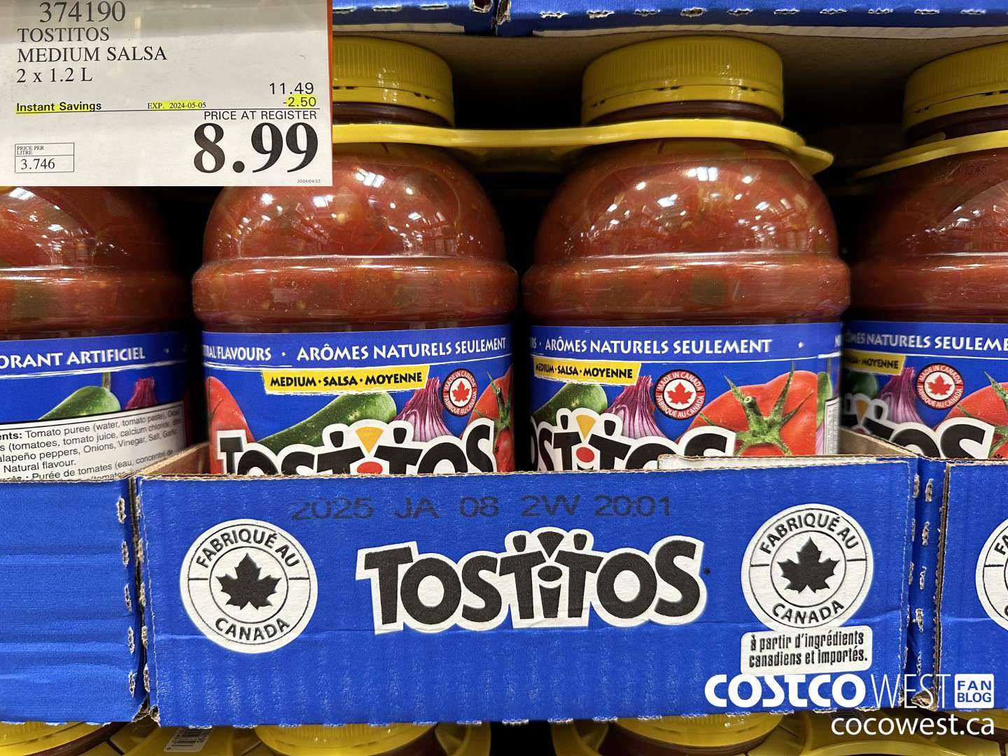 374190 TOSTITOS MEDIUM SALSA 2 X 1.2 L ($2.50 INSTANT SAVINGS EXPIRES ON 2024-05-05) $8.99