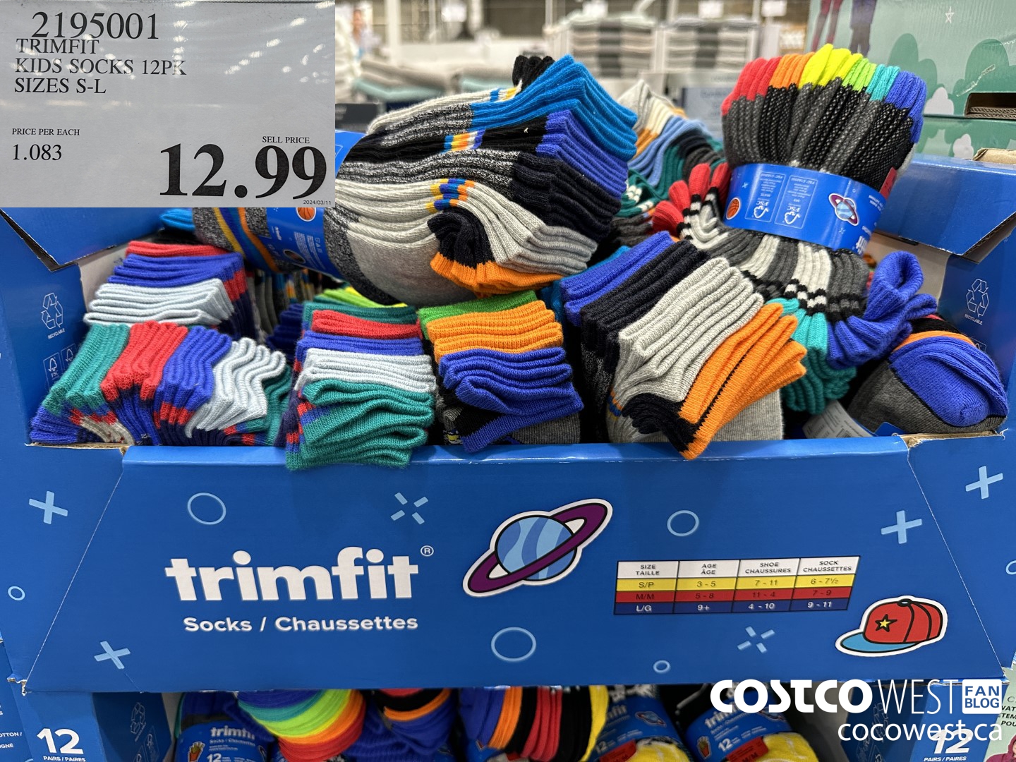 2195001 TRIMFIT KIDS SOCKS 12PK SIZES S-L $12.99