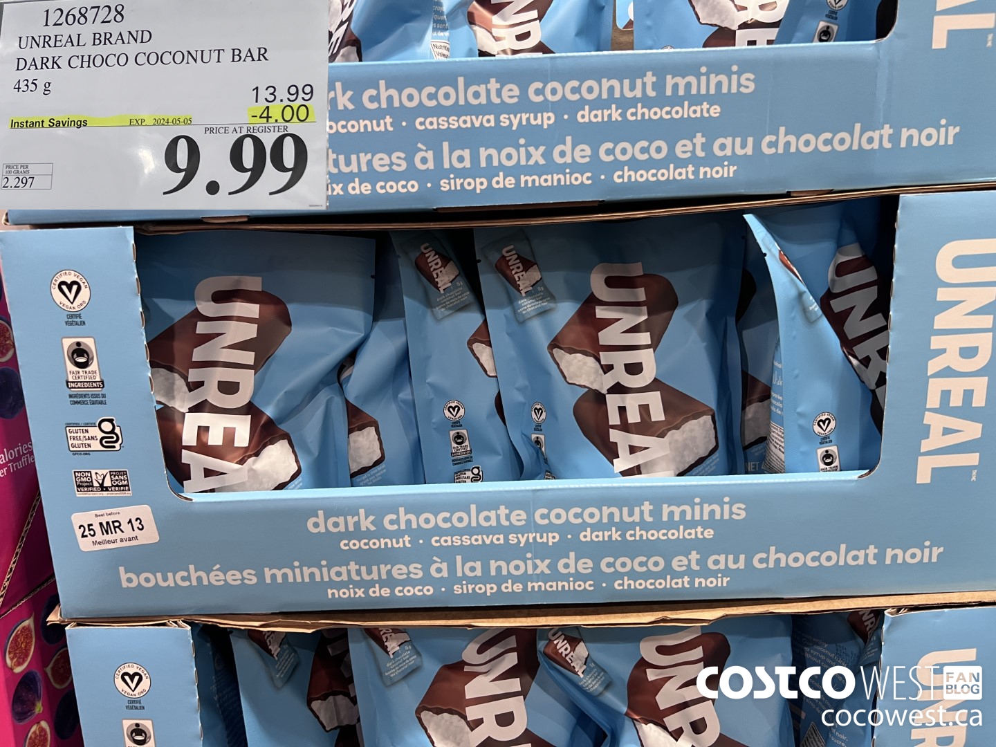 1268728 UNREAL DARK CHOCOLATE COCONUT BAR 435 G ($4.00 INSTANT SAVINGS EXPIRES ON 2023-05-05) $9.99