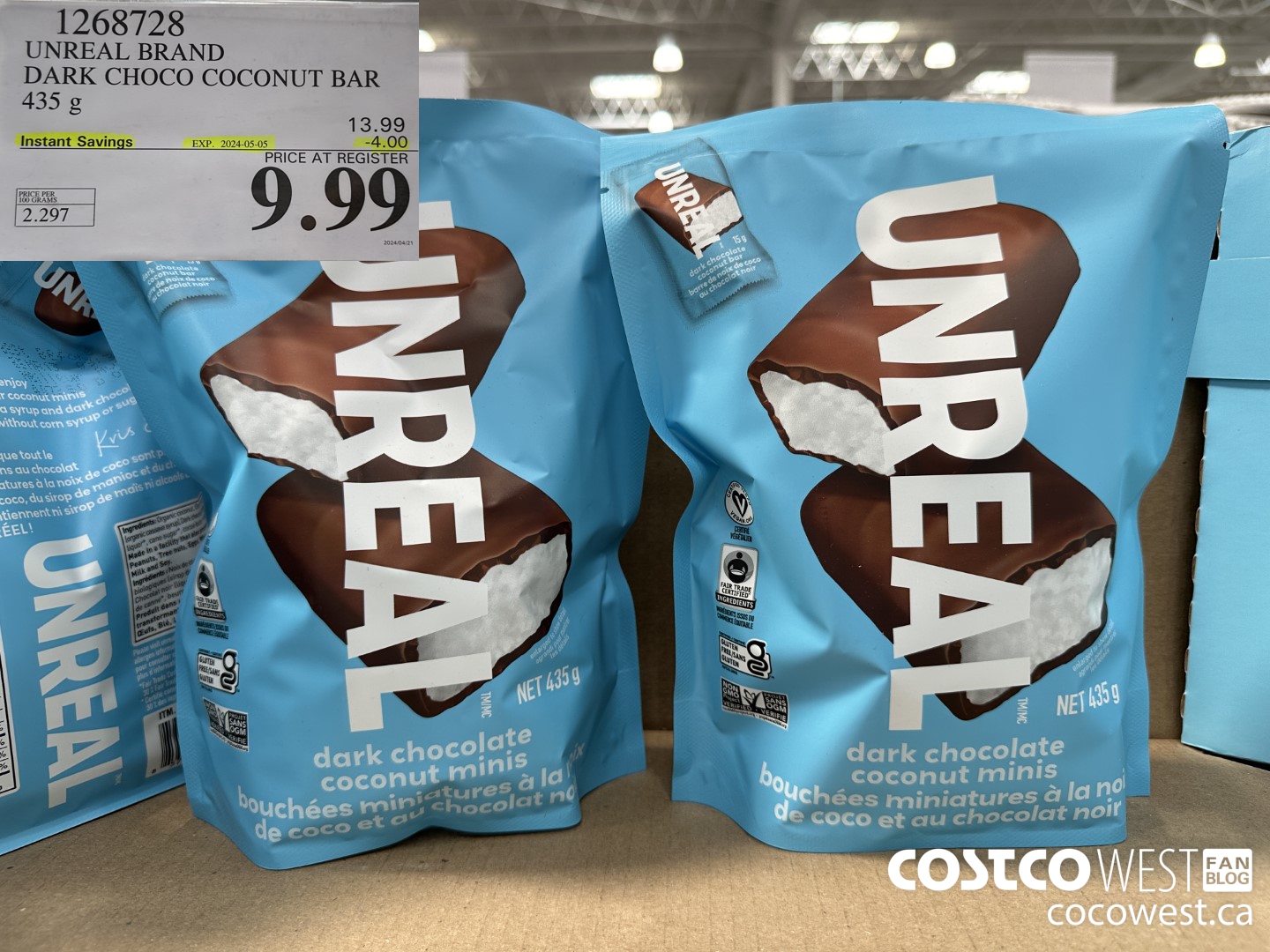 1268728 UNREAL DARK CHOCOLATE COCONUT BAR 435 G ($4.00 INSTANT SAVINGS EXPIRES ON 2023-05-05) $9.99