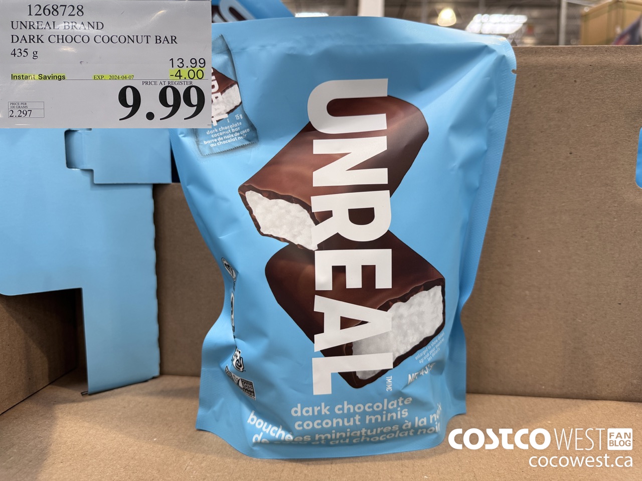 1268728 UNREAL DARK CHOCOLATE COCONUT BAR 435 G 2024-07 ($4.00 INSTANT SAVINGS) $9.99