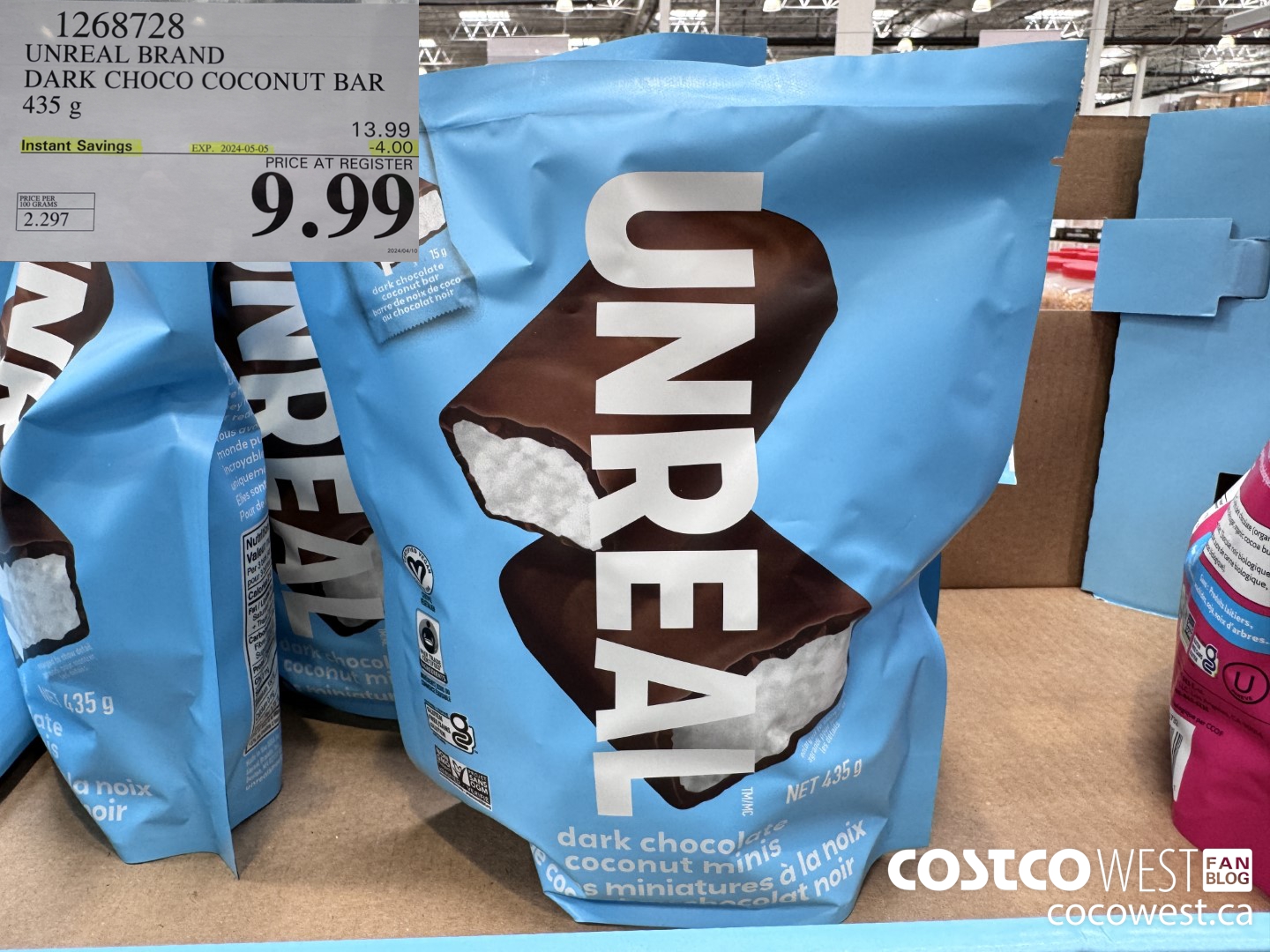 1268728 UNREAL DARK CHOCOLATE COCONUT BAR 435 G 2024-07 ($4.00 INSTANT SAVINGS EXPIRES ON 2023-05-05) $9.99