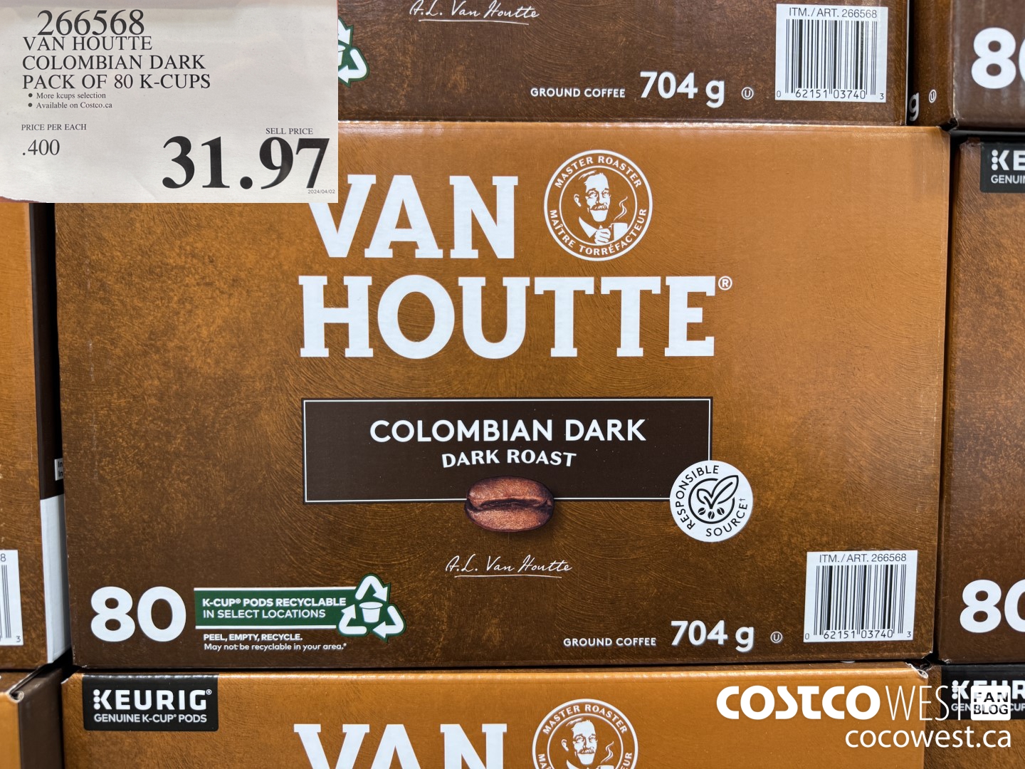 266568 VAN HOUTTE COLOMBIAN DARK PACK OF 80 K-CUPS $31.97