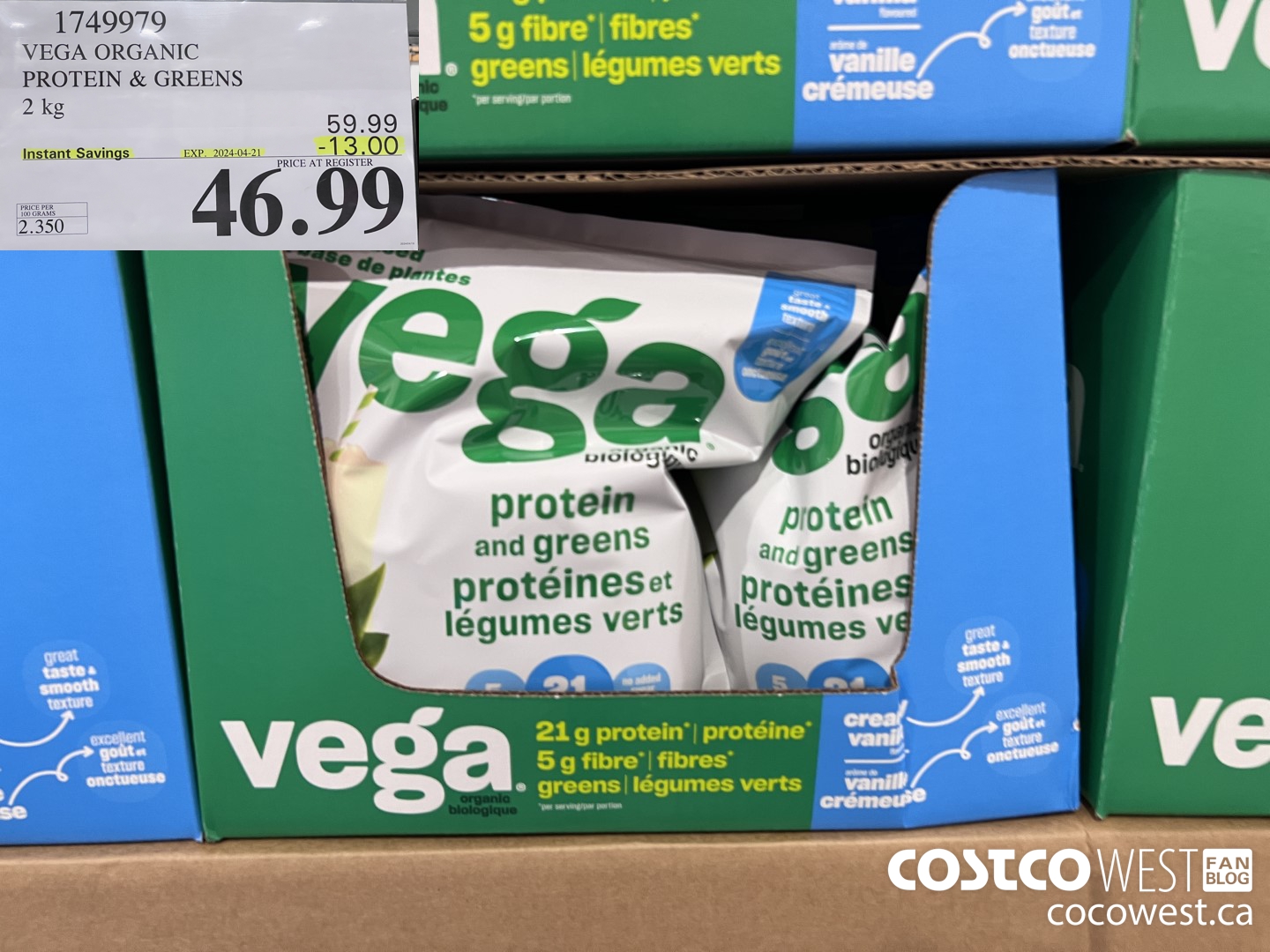 1749979 VEGA ORGANIC PROTEIN & GREENS 2 KG ($13.00 INSTANT SAVINGS EXPIRES ON 2024-04-21) $46.99