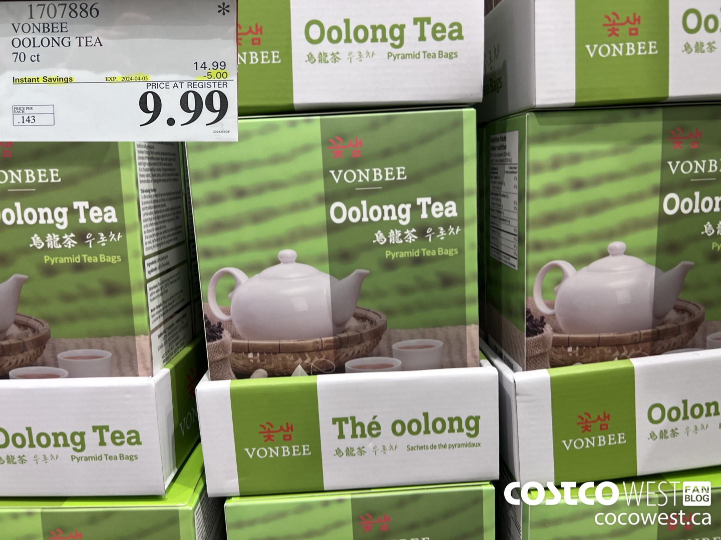 1707886 VONBEE OOLONG TEA 70 CT ($5.00 INSTANT SAVINGS EXPIRES ON 2024-04-03) $9.99