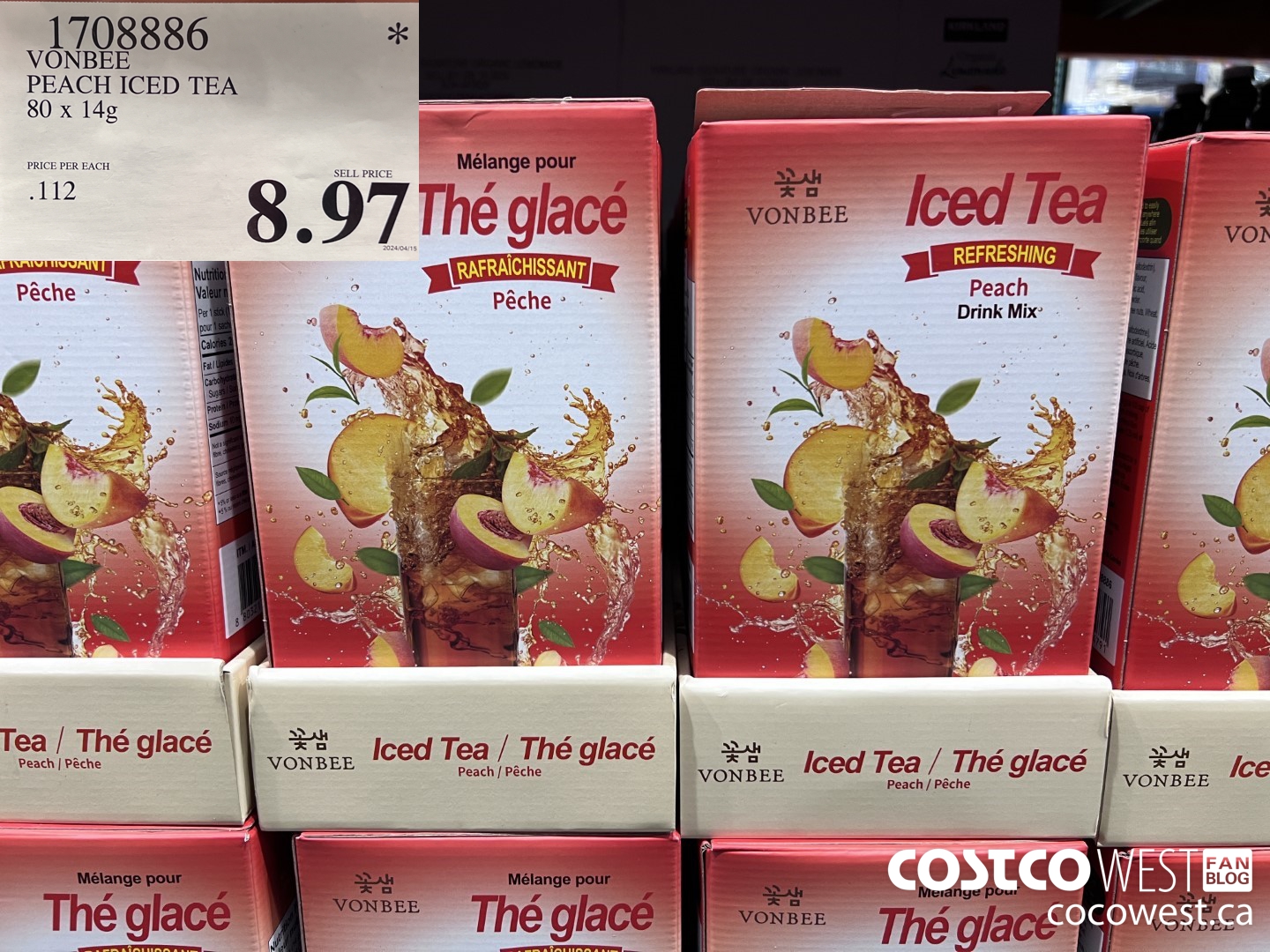 1708886 VONBEE PEACH ICED TEA 80 X 14G $8.97