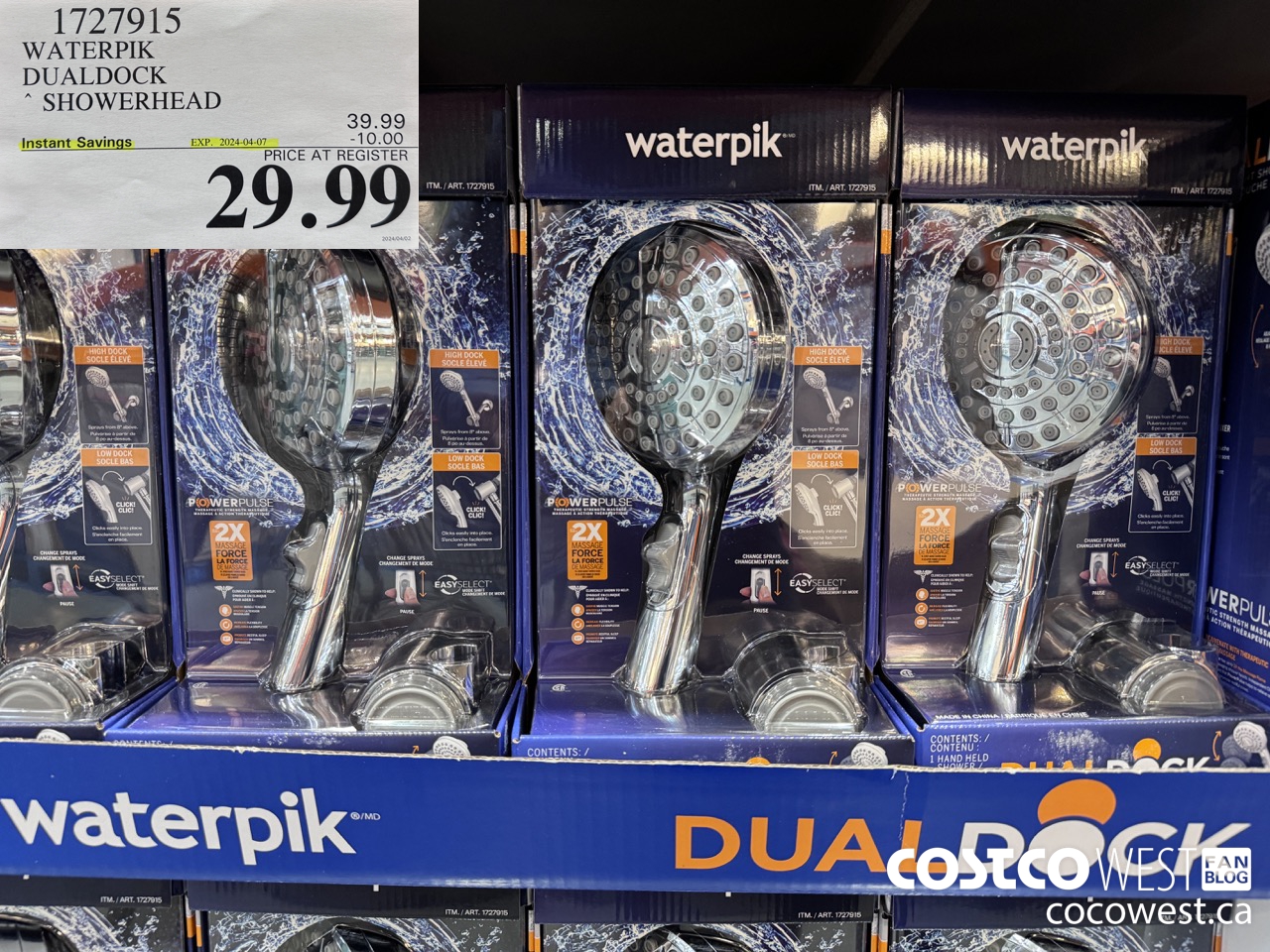 1727915 WATERPIK DUALDOCK SHOWERHEAD ($10.00 INSTANT SAVINGS EXPIRES ON 2024-04-07) $29.99