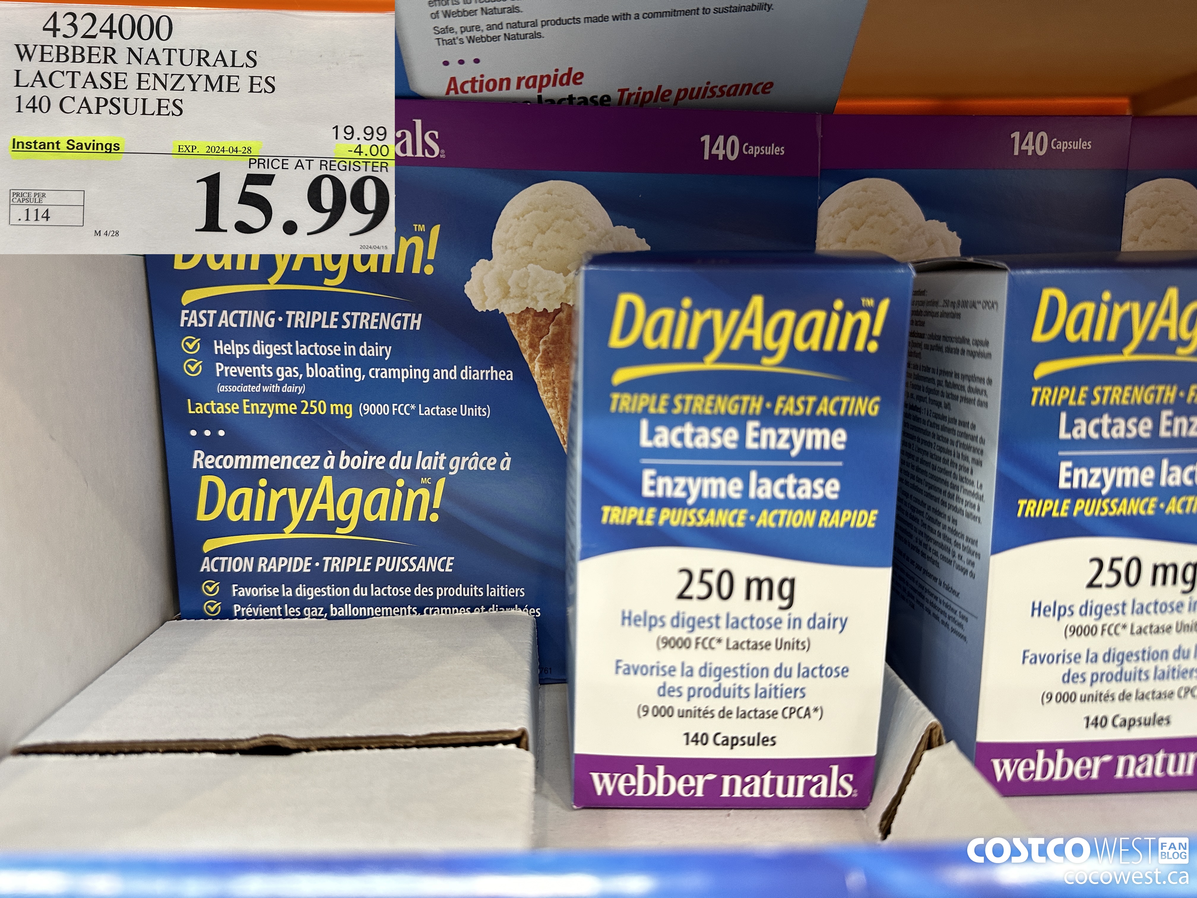 4324000 WEBBER LACTASE ENZYME ES 140 CAPSULES ($4.00 INSTANT SAVINGS EXPIRES ON 2024-04-28) $15.99