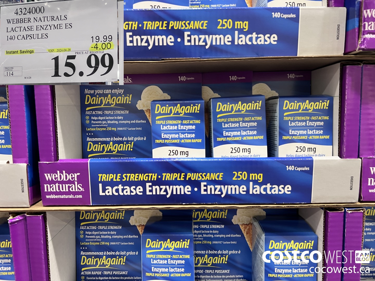 4324000 WEBBER LACTASE ENZYME ES 140 CAPSULES ($4.00 INSTANT SAVINGS EXPIRES ON 2024-04-28) $15.99