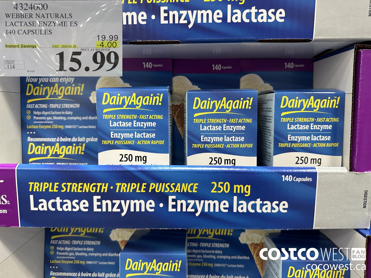 4324000 WEBBER LACTASE ENZYME ES 140 CAPSULES ($4.00 INSTANT SAVINGS EXPIRES ON 2024-04-28) $15.99