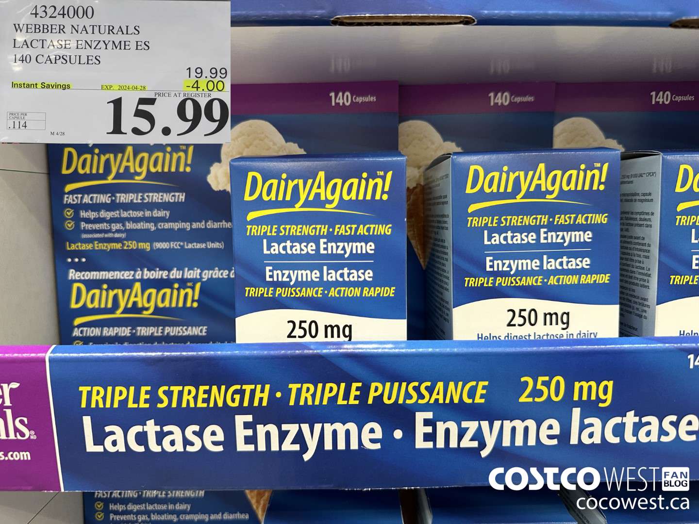 4324000 WEBBER LACTASE ENZYME ES 140 CAPSULES ($4.00 INSTANT SAVINGS EXPIRES ON 2024-04-28) $15.99