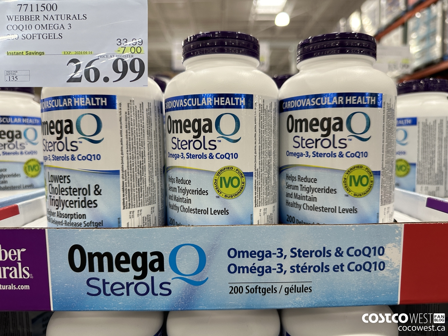 7711500 WEBBER NATURALS COQ10 OMEGA 3 200 SOFTGELS ($7.00 INSTANT SAVINGS EXPIRES ON 2024-04-14) $26.99