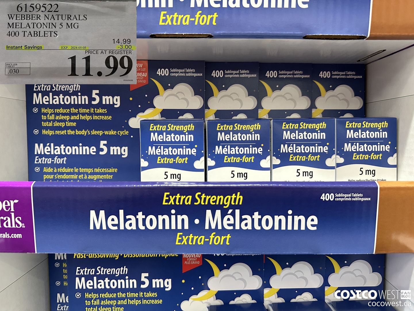 6159522 WEBBER NATURALS MELATONIN 5 MG 400 TABLETS ($3.00 INSTANT SAVINGS EXPIRES ON 2024-05-05) $11.99
