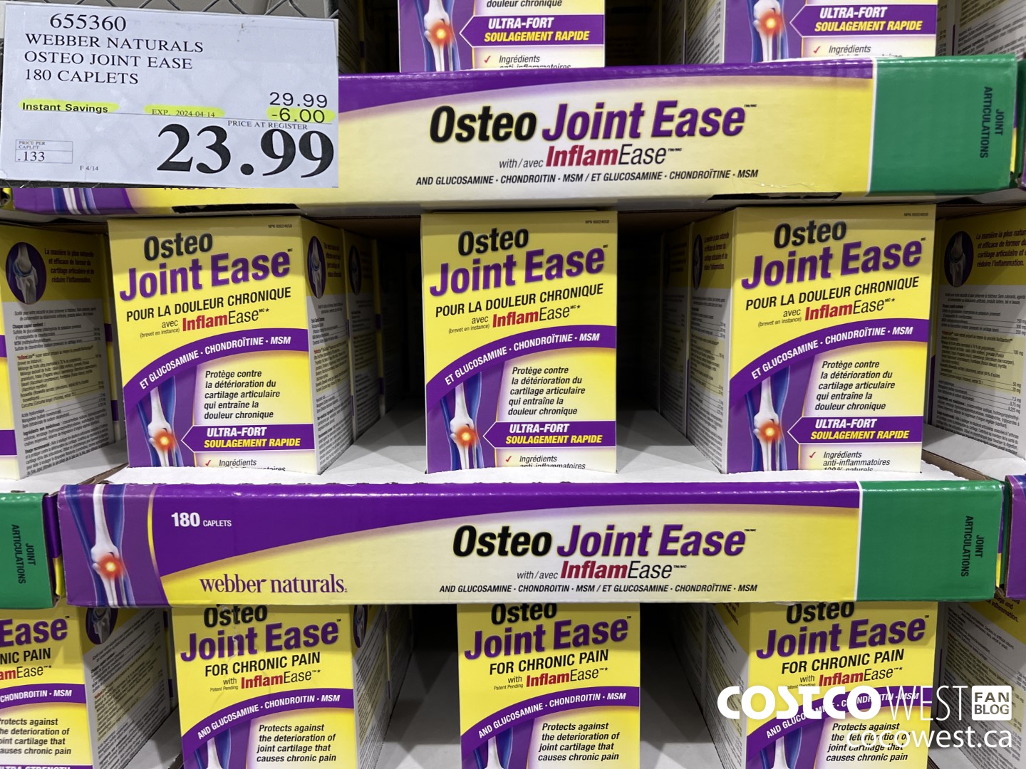 655360 WEBBER NAURALS OSTEO JOINT EASE 180 CAPLETS ($6.00 INSTANT SAVINGS EXPIRES ON 2024-04-14) $23.99