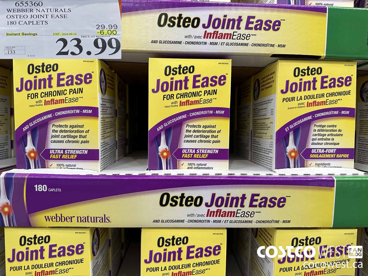 655360 WEBBER NAURALS OSTEO JOINT EASE 180 CAPLETS ($6.00 INSTANT SAVINGS EXPIRES ON 2024-04-14) $23.99