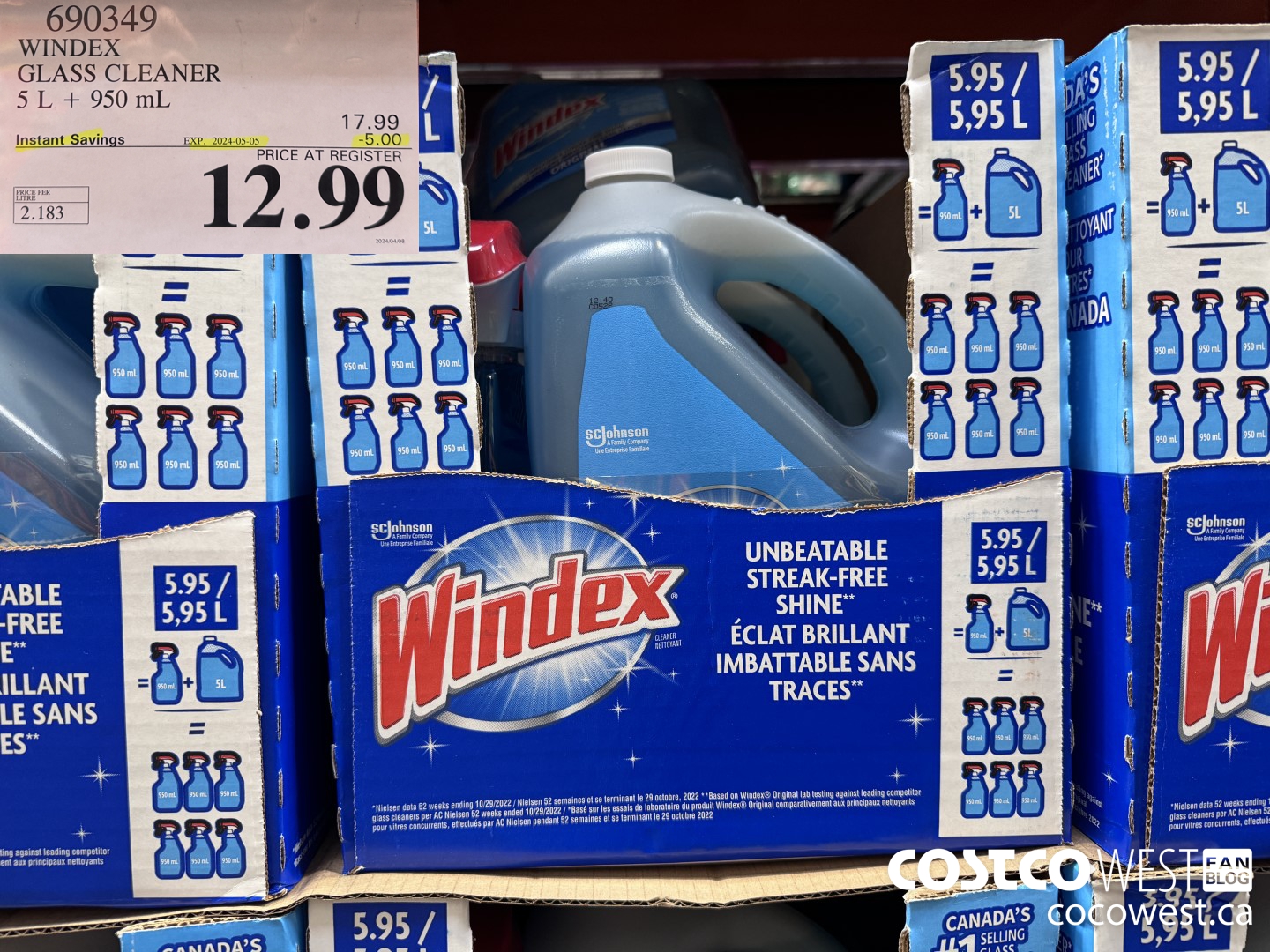 690349 WINDEX GLASS CLEANER 5L + 950ML ($5.00 INSTANT SAVINGS EXPIRES ON 2024-05-05) $12.99