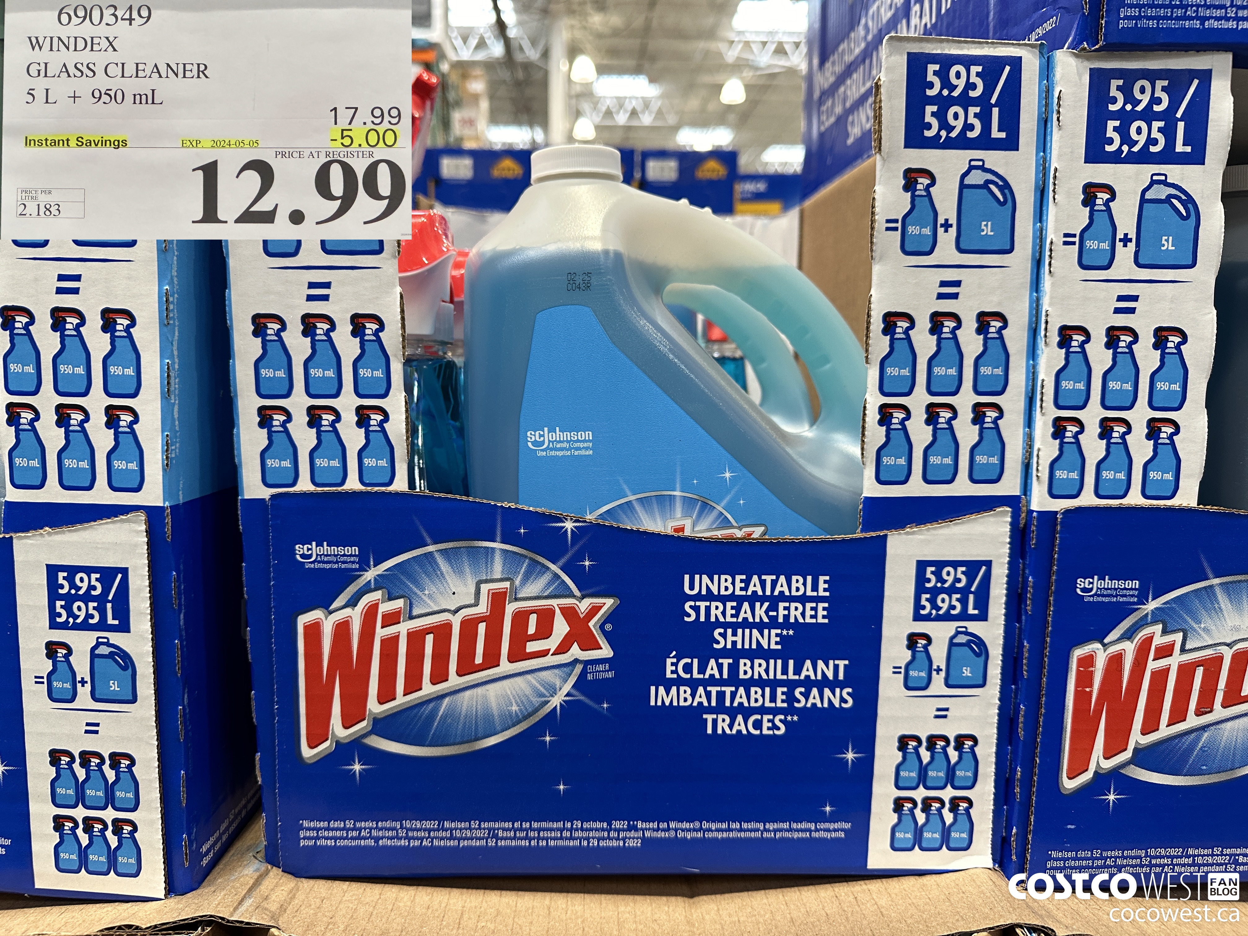 690349 WINDEX GLASS CLEANER 5L + 950ML ($5.00 INSTANT SAVINGS EXPIRES ON 2024-05-05) $12.99