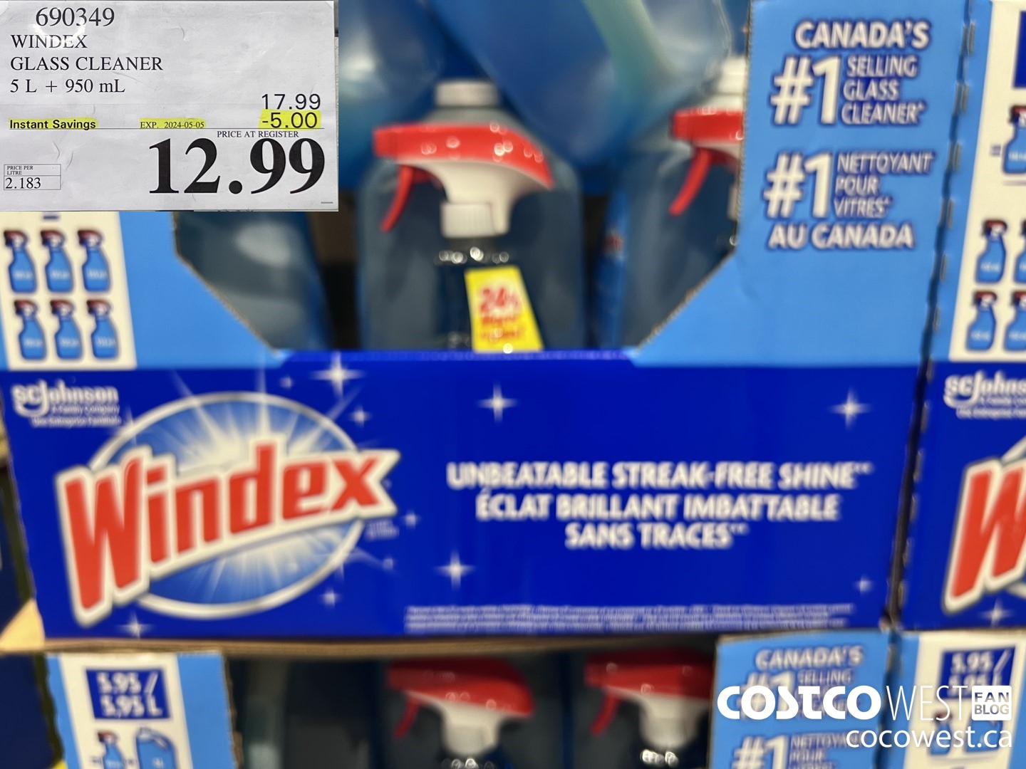 690349 WINDEX GLASS CLEANER 5L + 950ML ($5.00 INSTANT SAVINGS EXPIRES ON 2024-05-05) $12.99