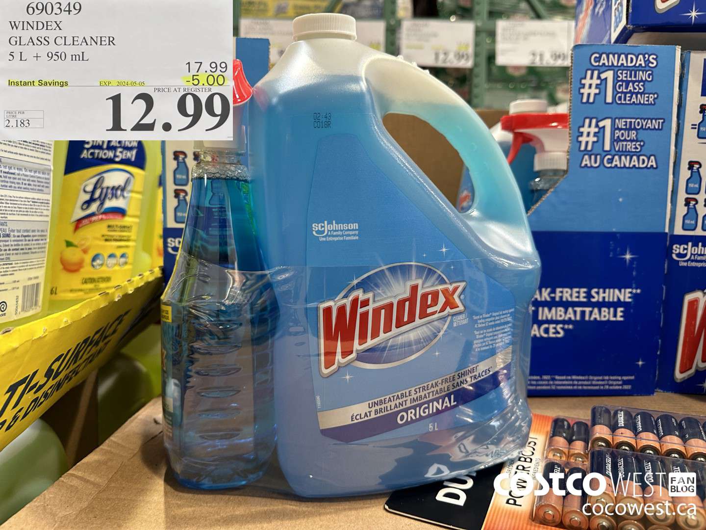 690349 WINDEX GLASS CLEANER 5L + 950ML ($5.00 INSTANT SAVINGS EXPIRES ON 2024-05-05) $12.99