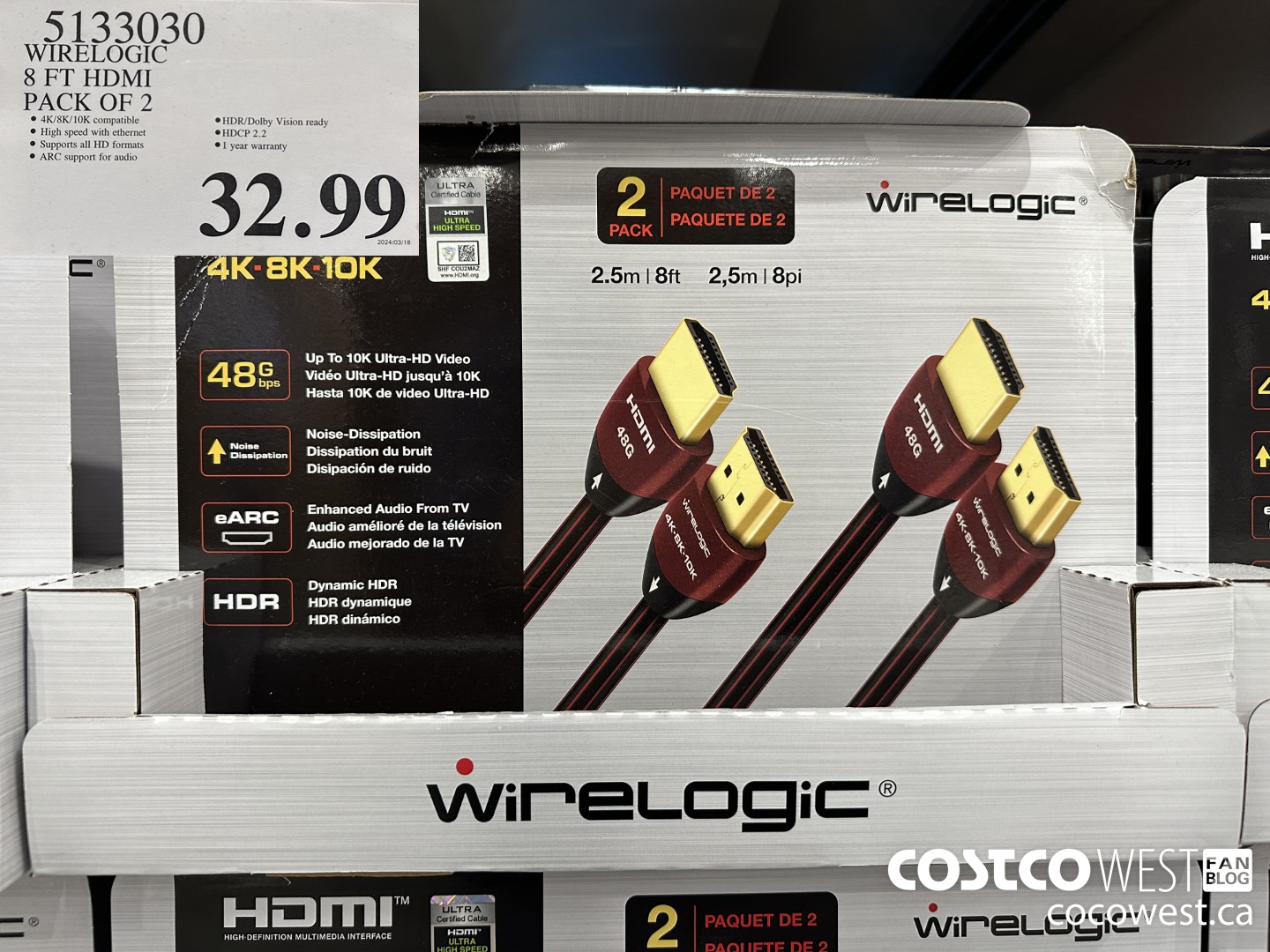 5133030 WIRELOGIC 8 FT HDMI PACK OF 2 $32.99