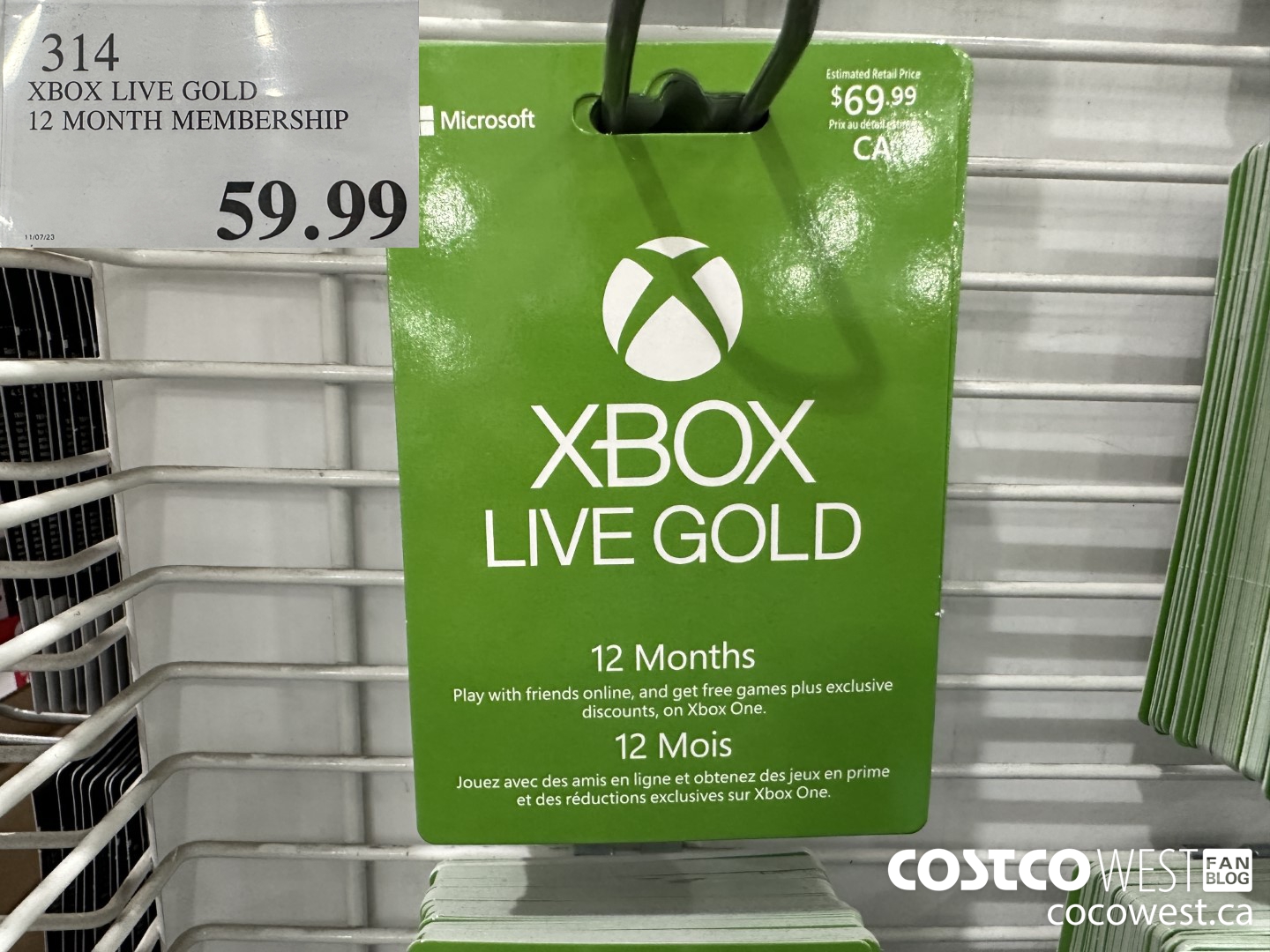 314 XBOX LIVE GOLD 12 MONTH MEMBERSHIP $59.99