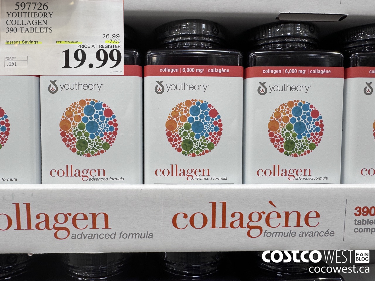 597726 YOUTHEORY COLLAGEN 390 TABLETS ($7.00 INSTANT SAVINGS EXPIRES ON 2024-04-07) $19.99
