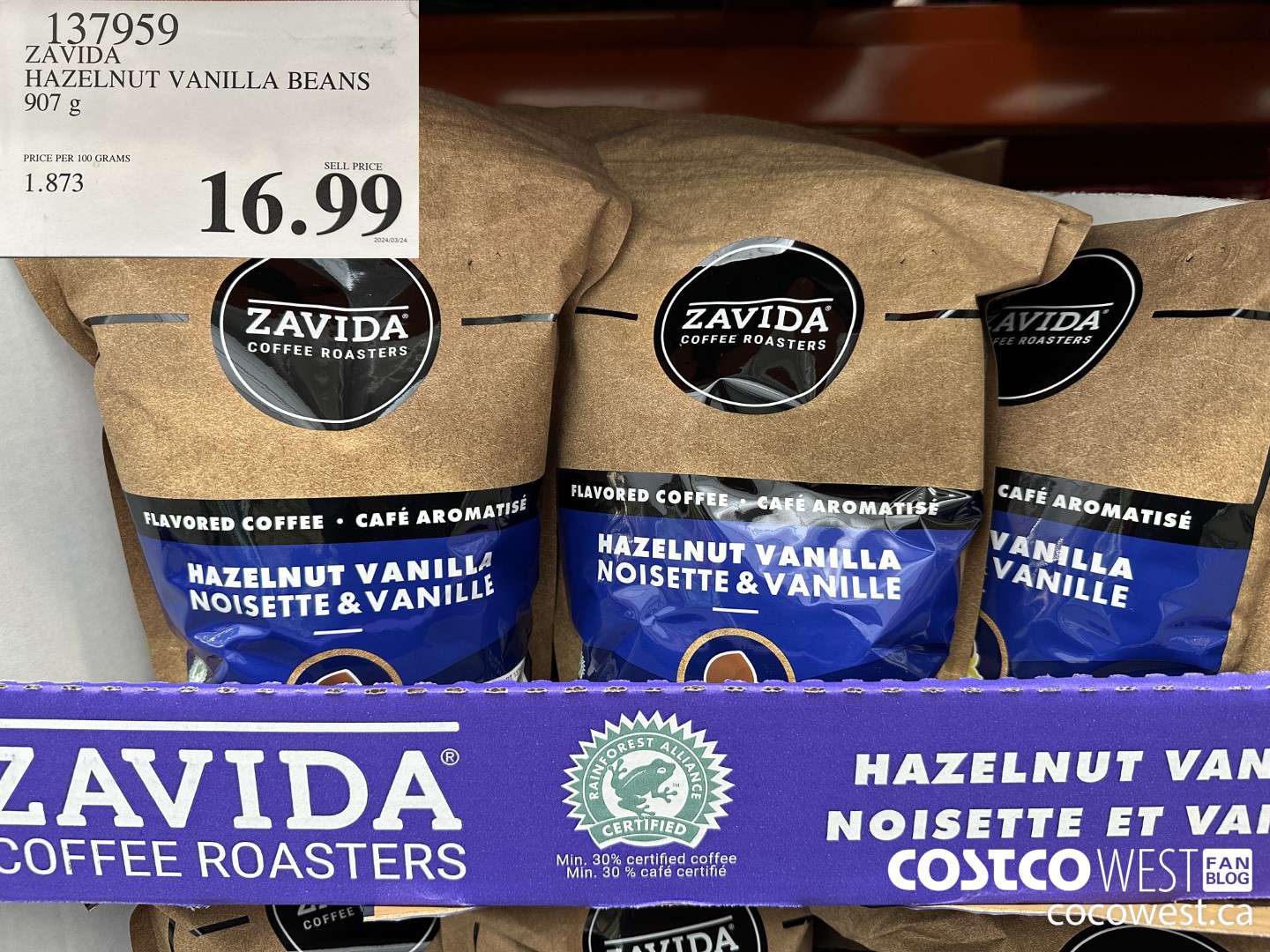 137959 ZAVIDA HAZELNUT VANILLA BEANS 907 g $16.99