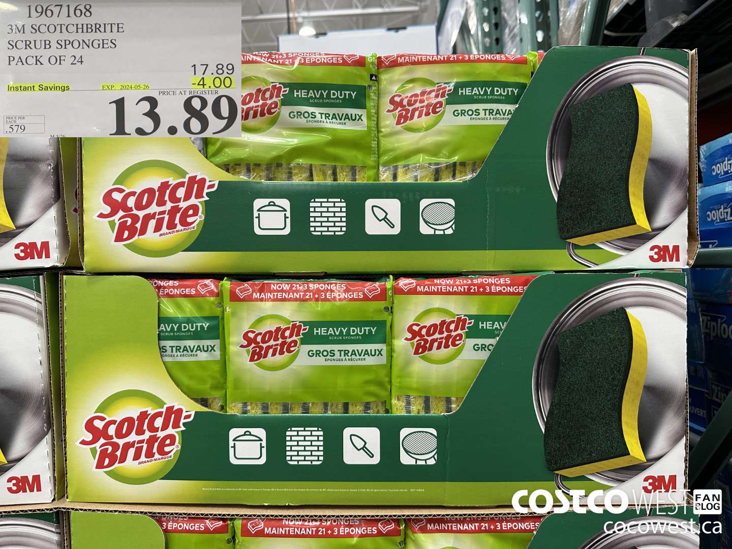 1967168 3M SCOTCHBRITE SCRUB SPONGES PACK OF 24 ($4.00 INSTANT SAVINGS EXPIRES ON 2024-05-26) $13.89